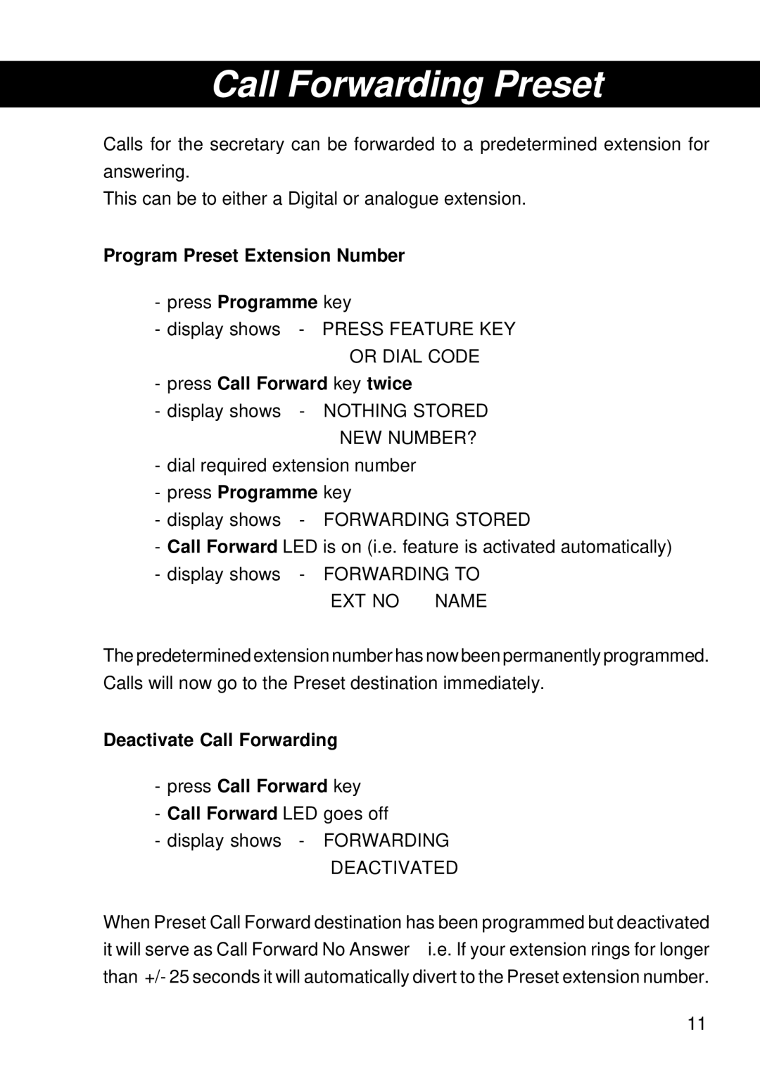 Siemens T25 Call Forwarding Preset, Program Preset Extension Number Press Programme key, Press Call Forward key twice 