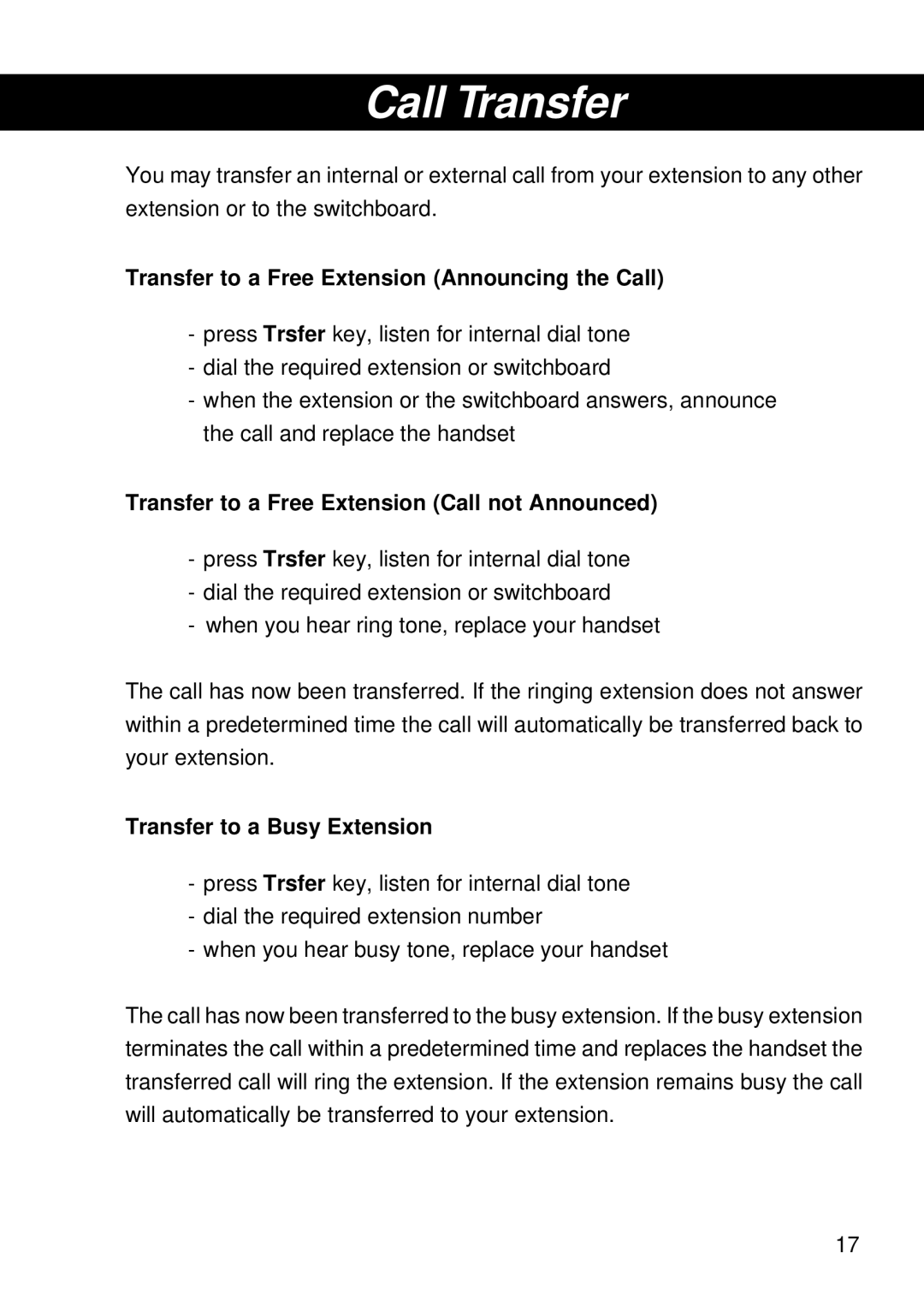 Siemens T25 Call Transfer, Transfer to a Free Extension Announcing the Call, Transfer to a Busy Extension 