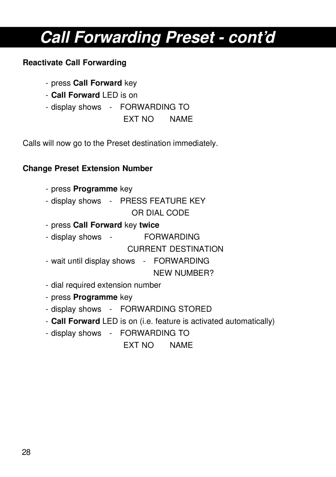 Siemens T25 operating instructions Call Forwarding Preset cont’d 