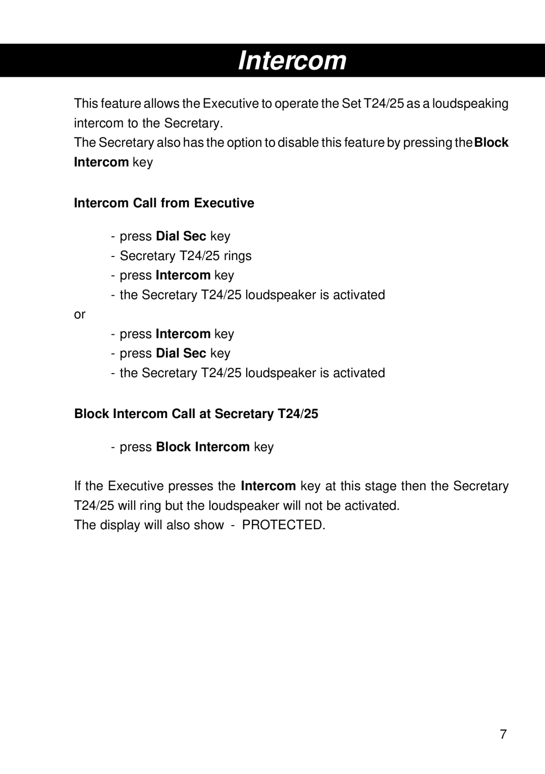 Siemens T25 operating instructions Intercom Call from Executive 