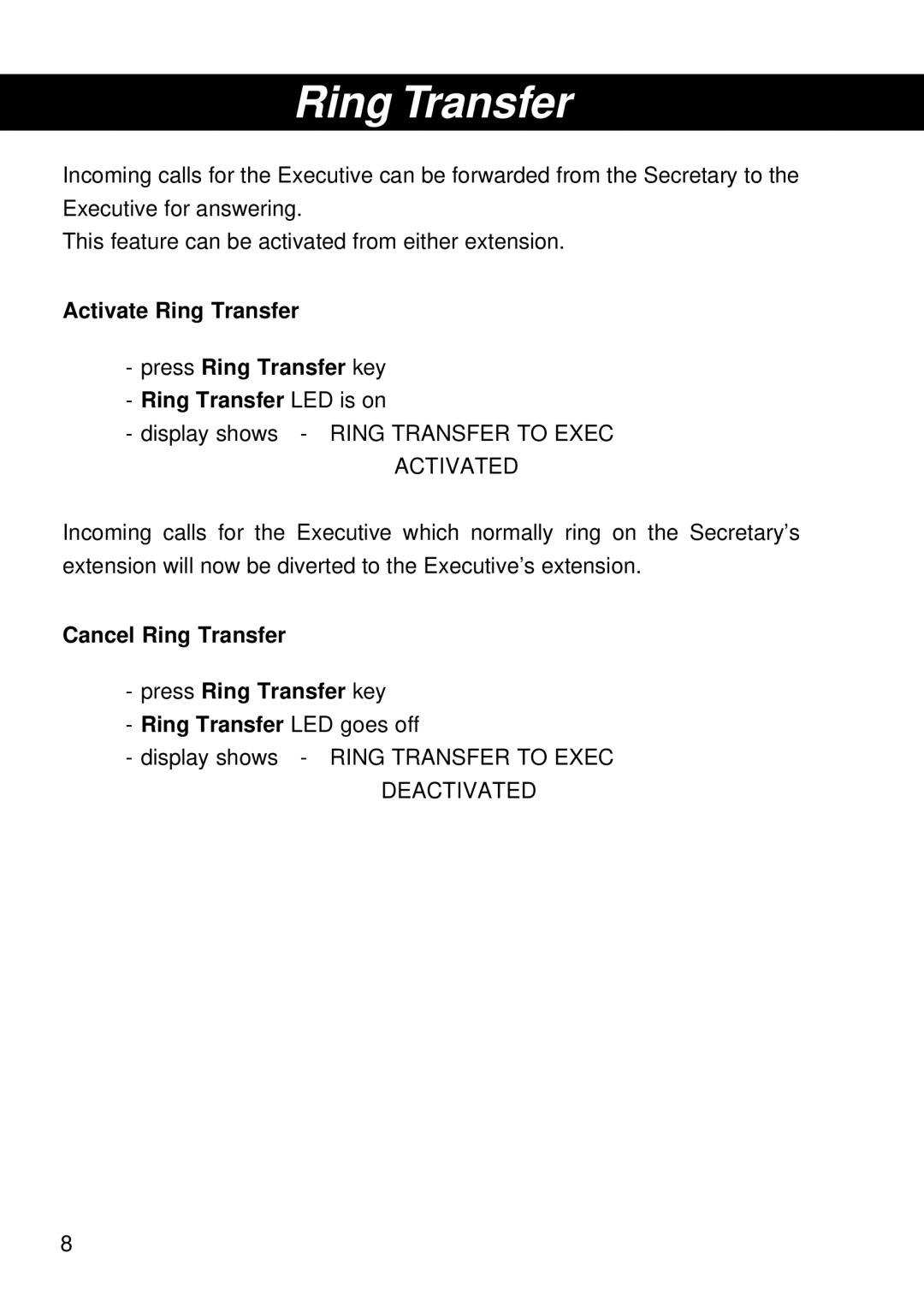 Siemens T25 operating instructions Ring Transfer 