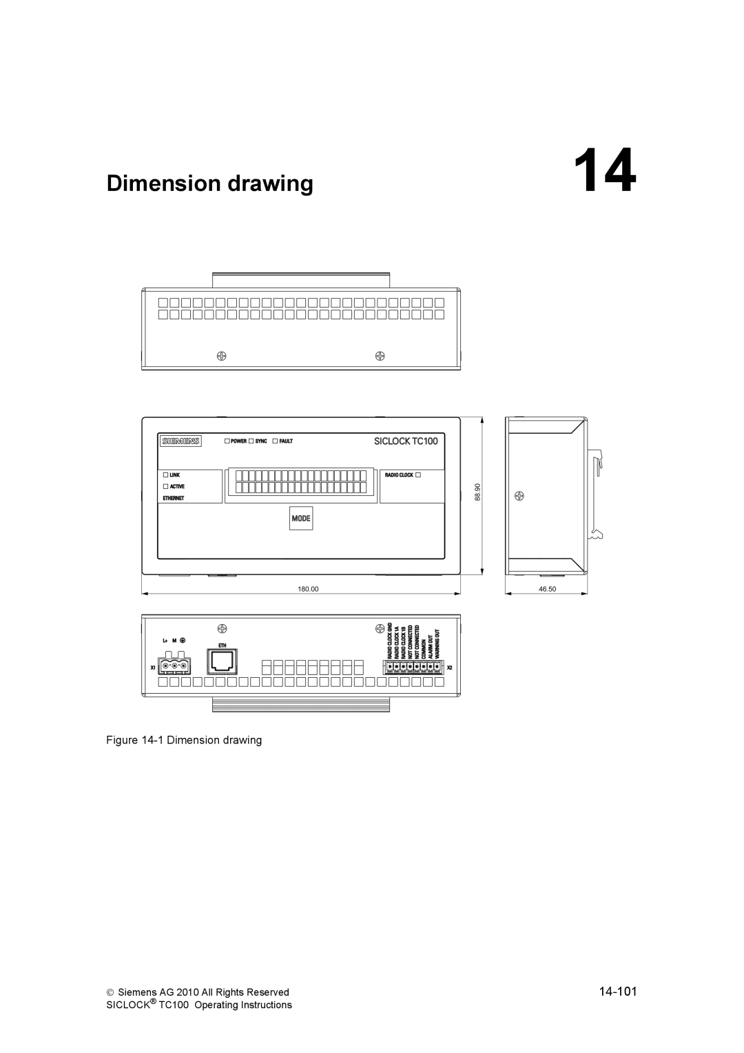 Siemens TC100 manual Dimension drawing 