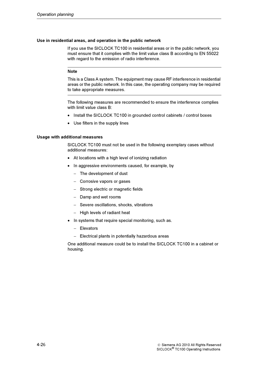 Siemens TC100 manual Usage with additional measures 