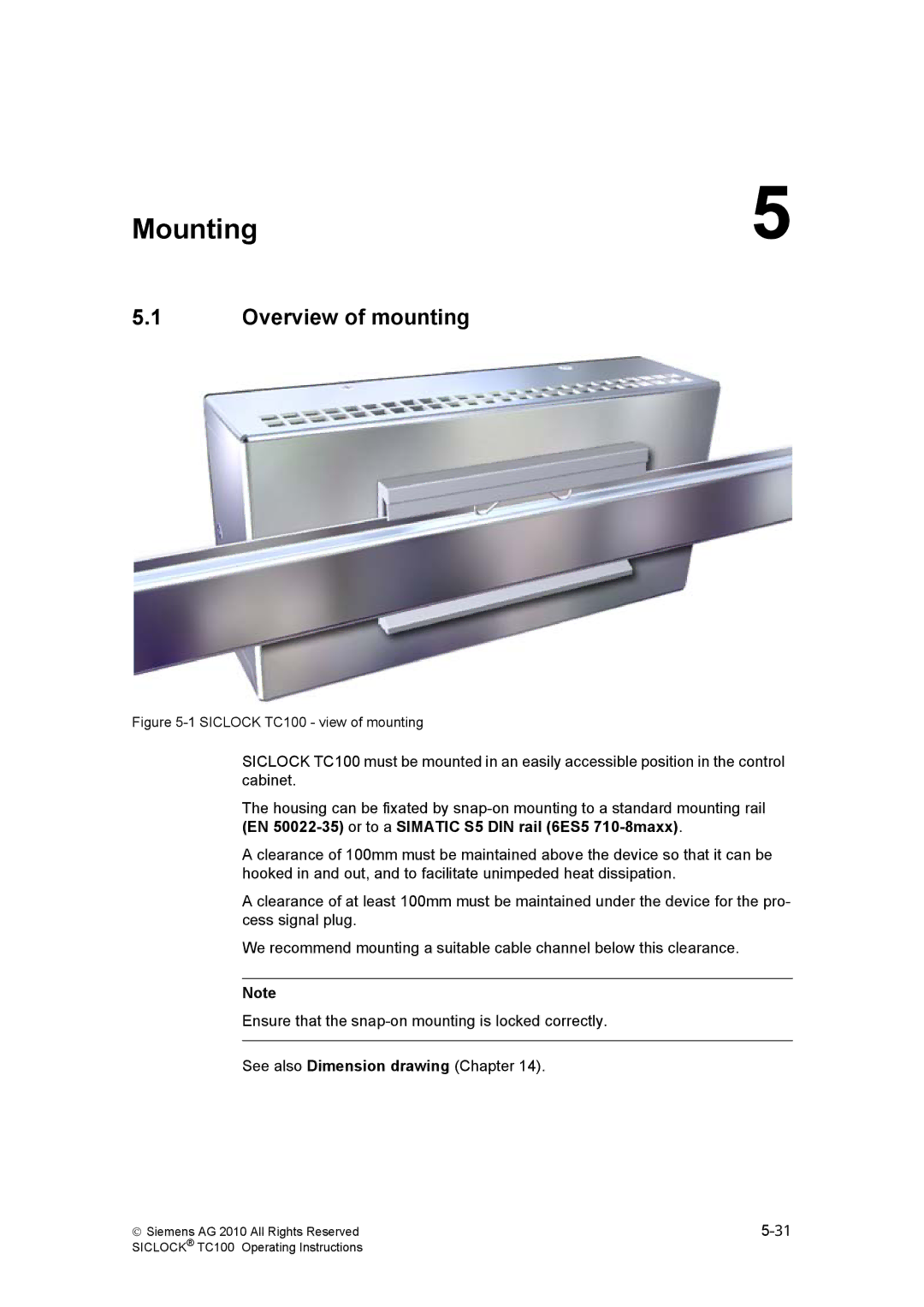 Siemens TC100 manual Mounting, Overview of mounting 