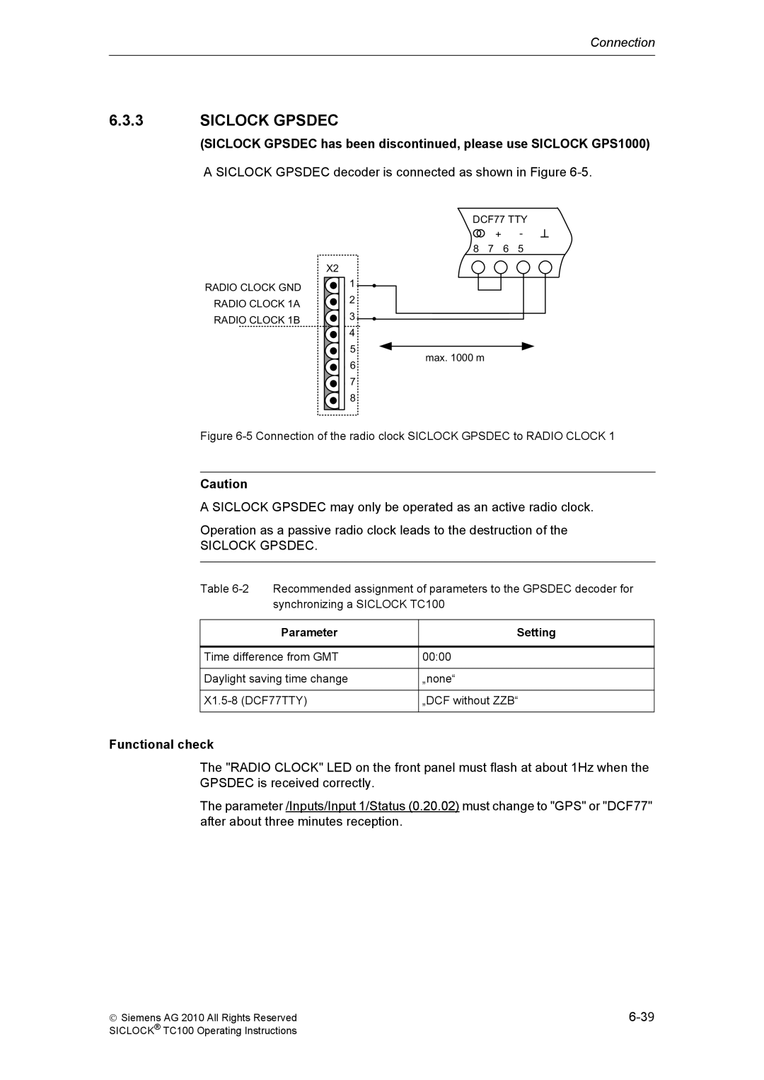 Siemens TC100 manual Siclock Gpsdec has been dis, please use Siclock GPS1000, Parameter Setting 