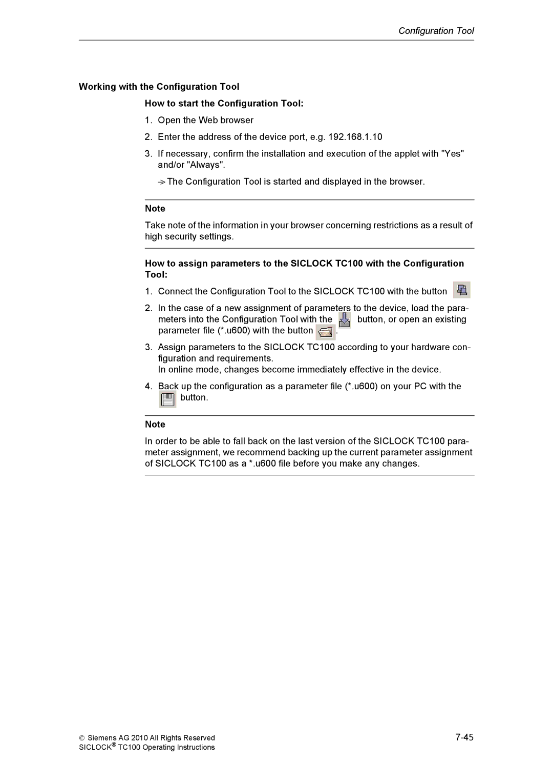 Siemens TC100 manual Configuration Tool 