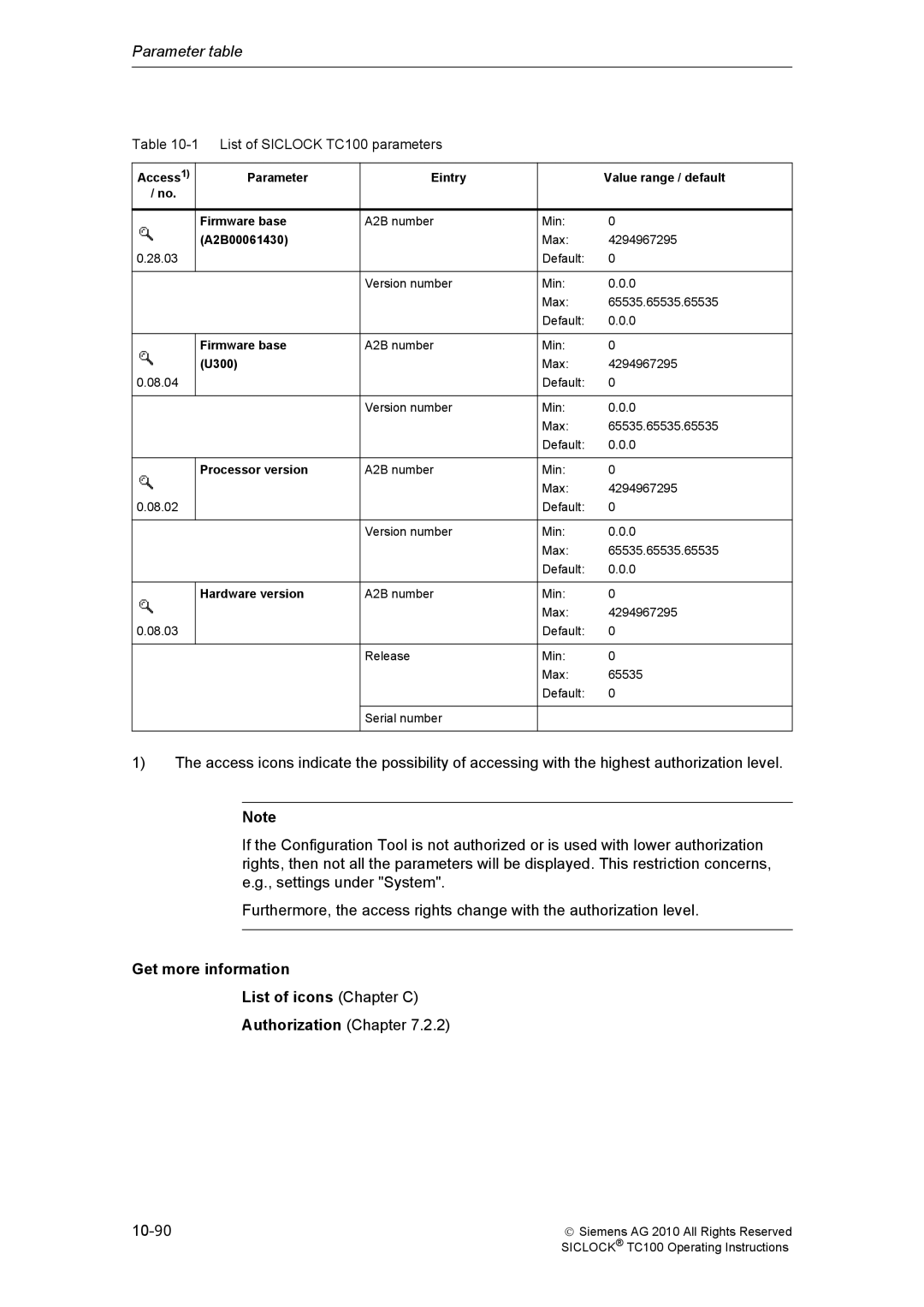 Siemens TC100 manual Get more information List of icons Chapter C 