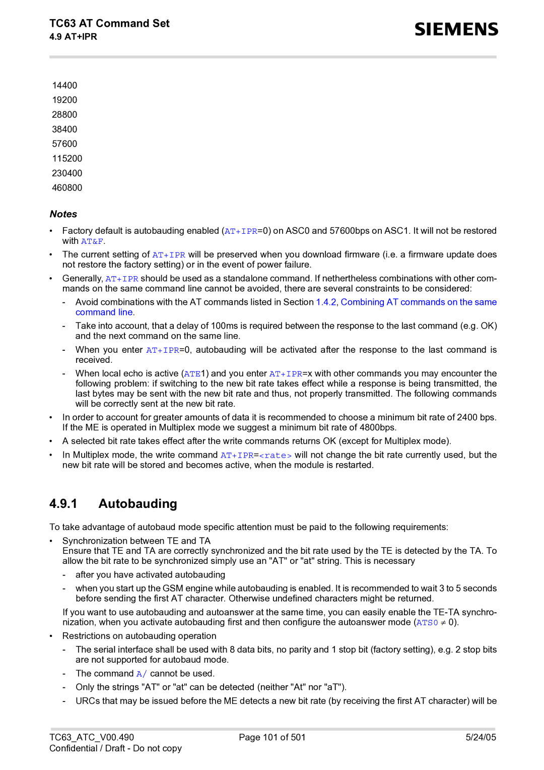 Siemens TC63 manual Autobauding 