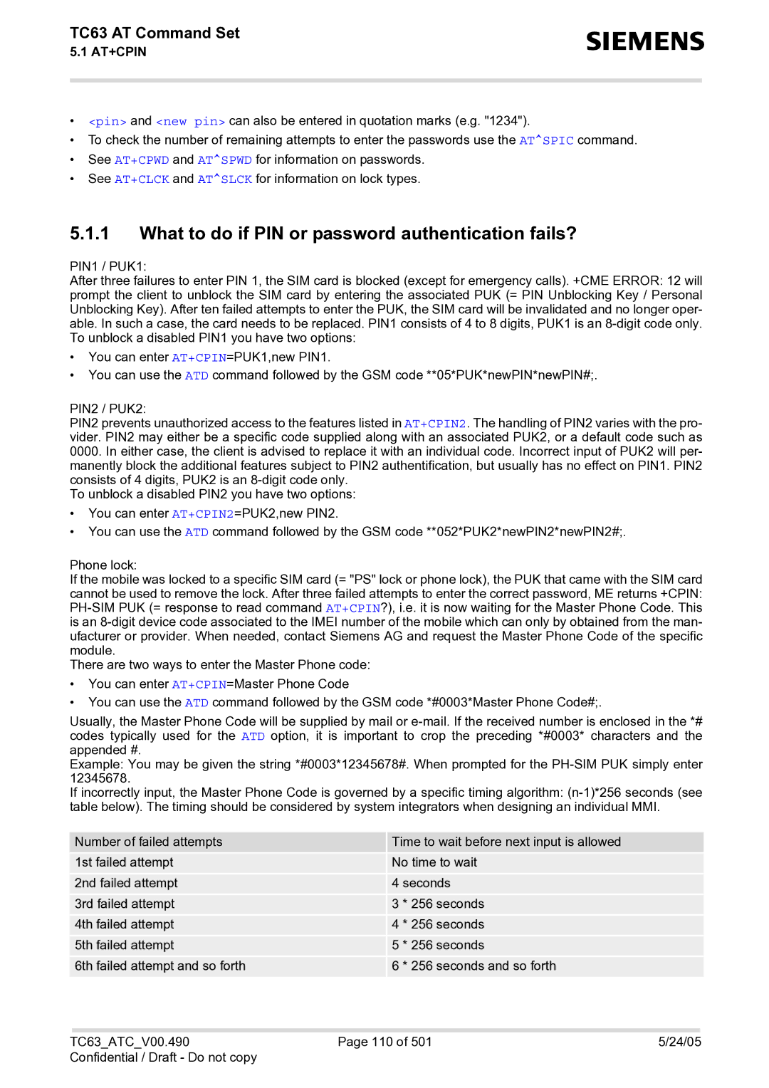 Siemens TC63 manual What to do if PIN or password authentication fails? 