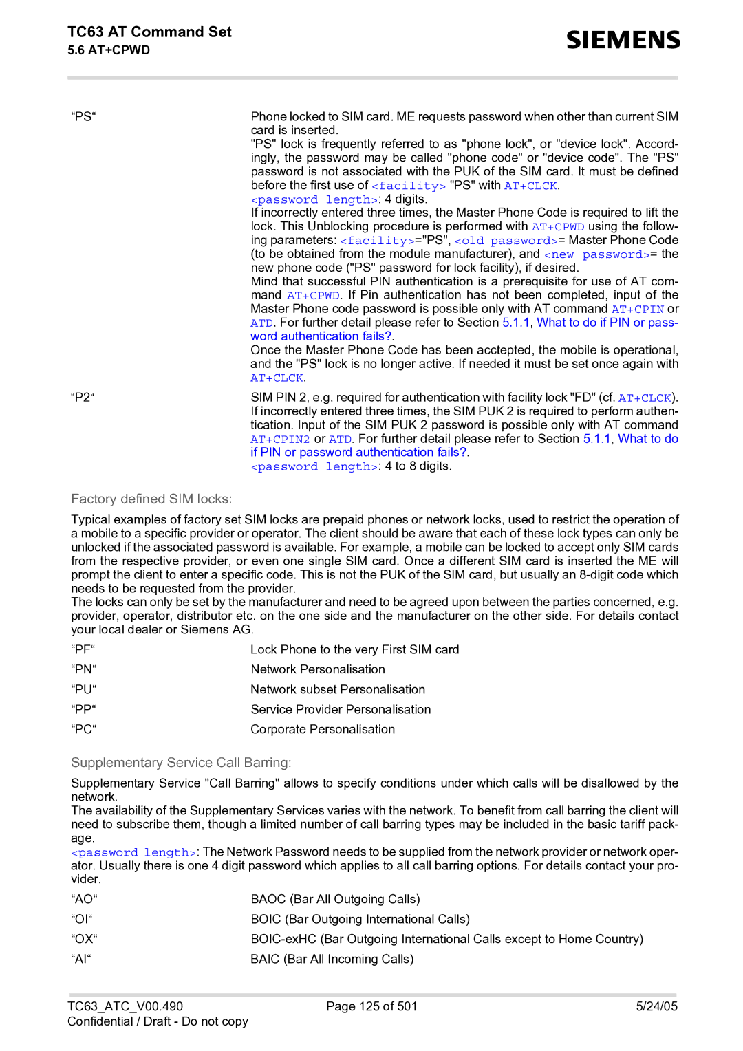 Siemens TC63 manual Password length 4 digits, Word authentication fails? 