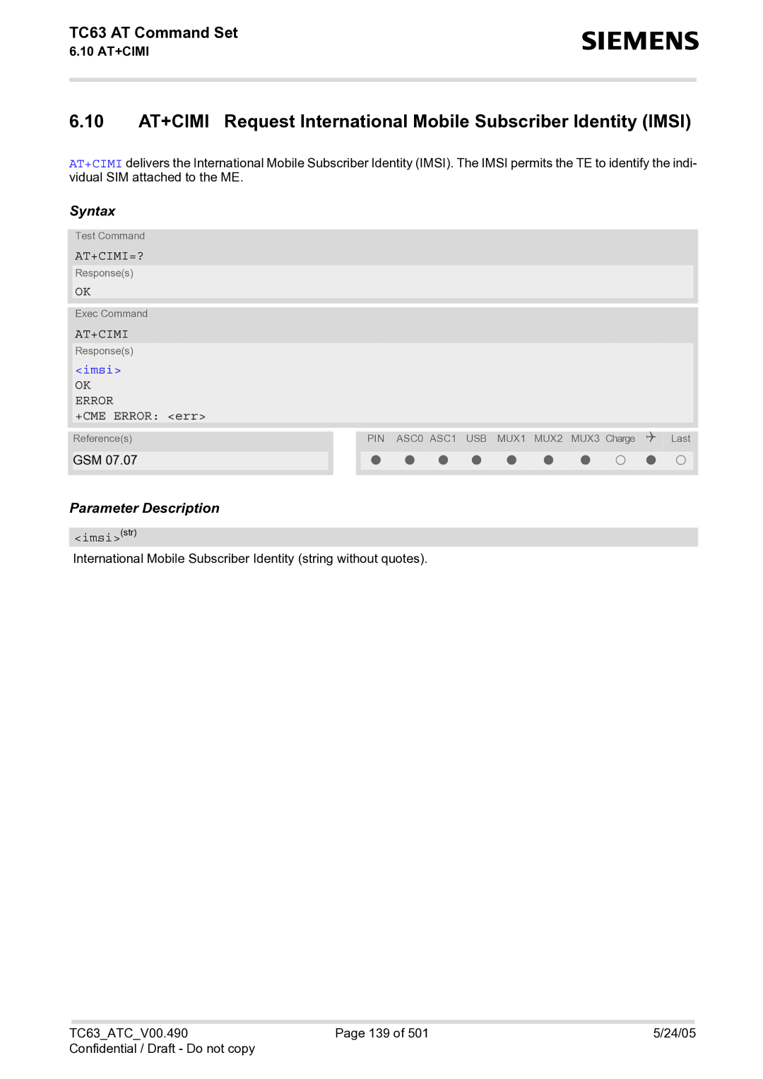 Siemens TC63 manual At+Cimi=?, Imsistr 