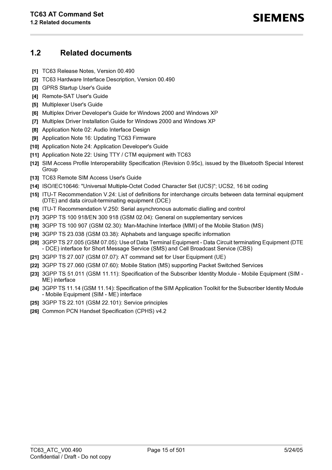 Siemens TC63 manual Related documents 