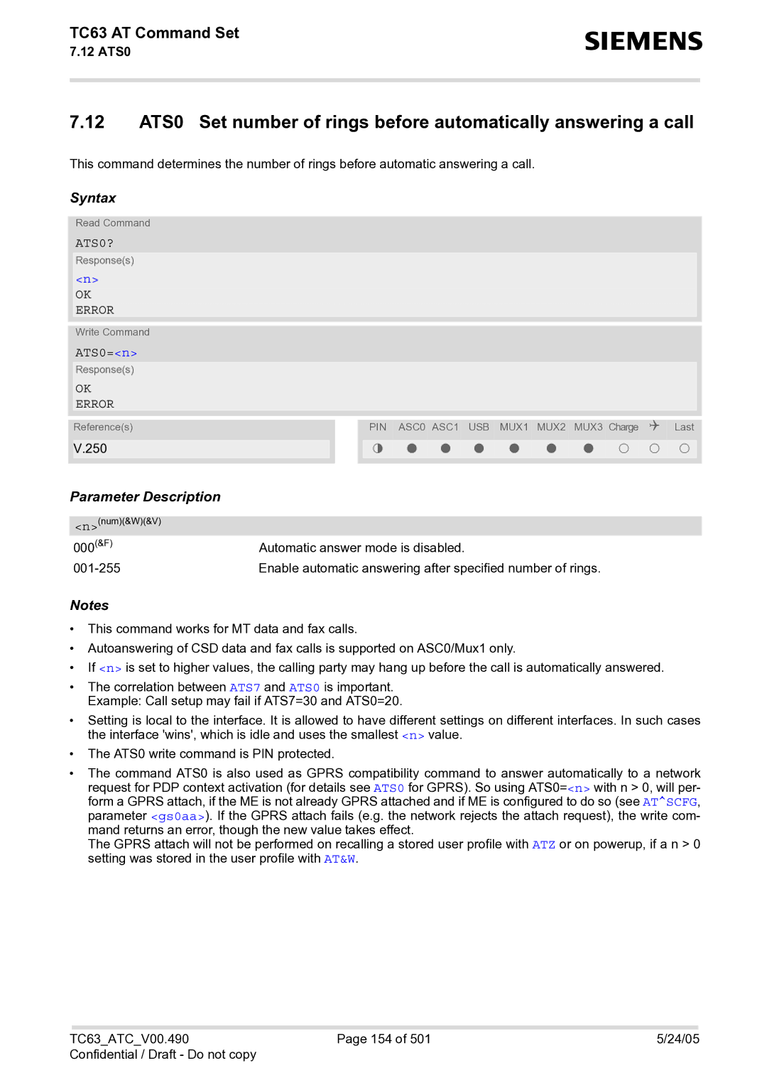 Siemens TC63 manual ATS0?, ATS0=n 