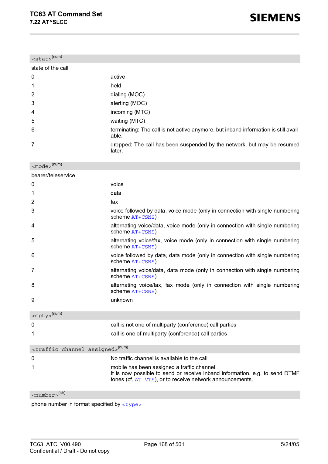 Siemens TC63 manual Statnum, Traffic channel assignednum 