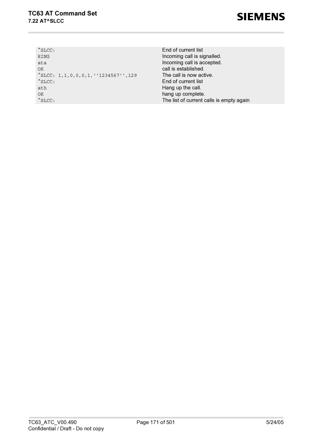 Siemens TC63 manual Ata, Slcc 1,1,0,0,0,1,1234567,129, Ath 