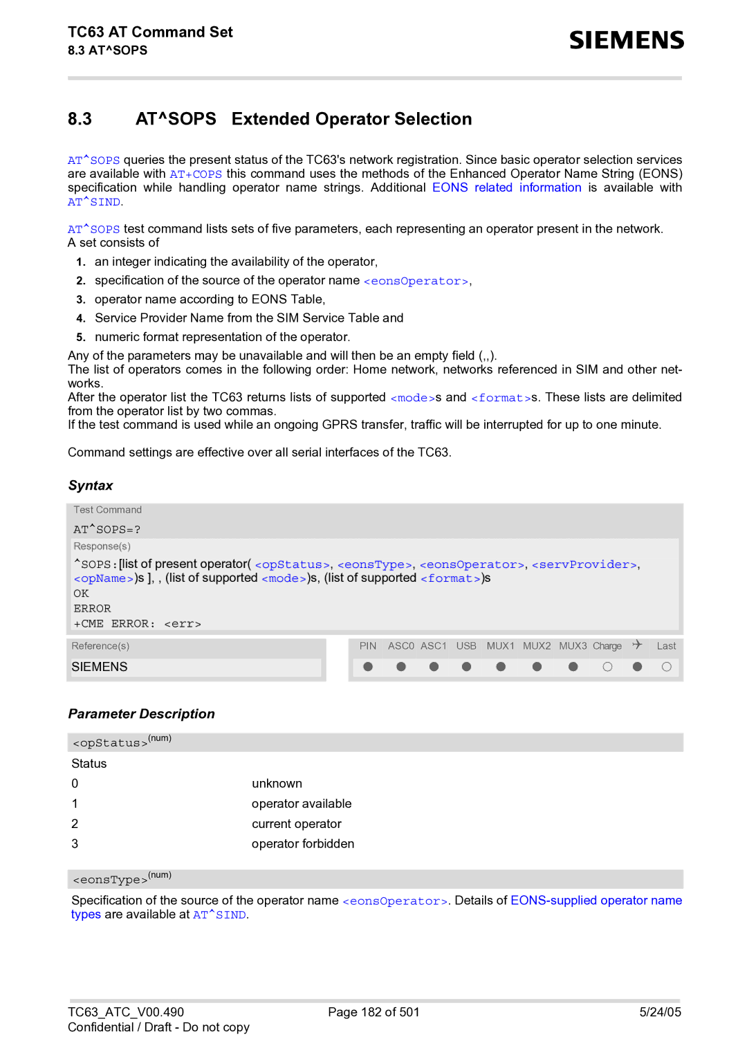 Siemens TC63 manual Atsops Extended Operator Selection, Atsops=?, EonsTypenum 