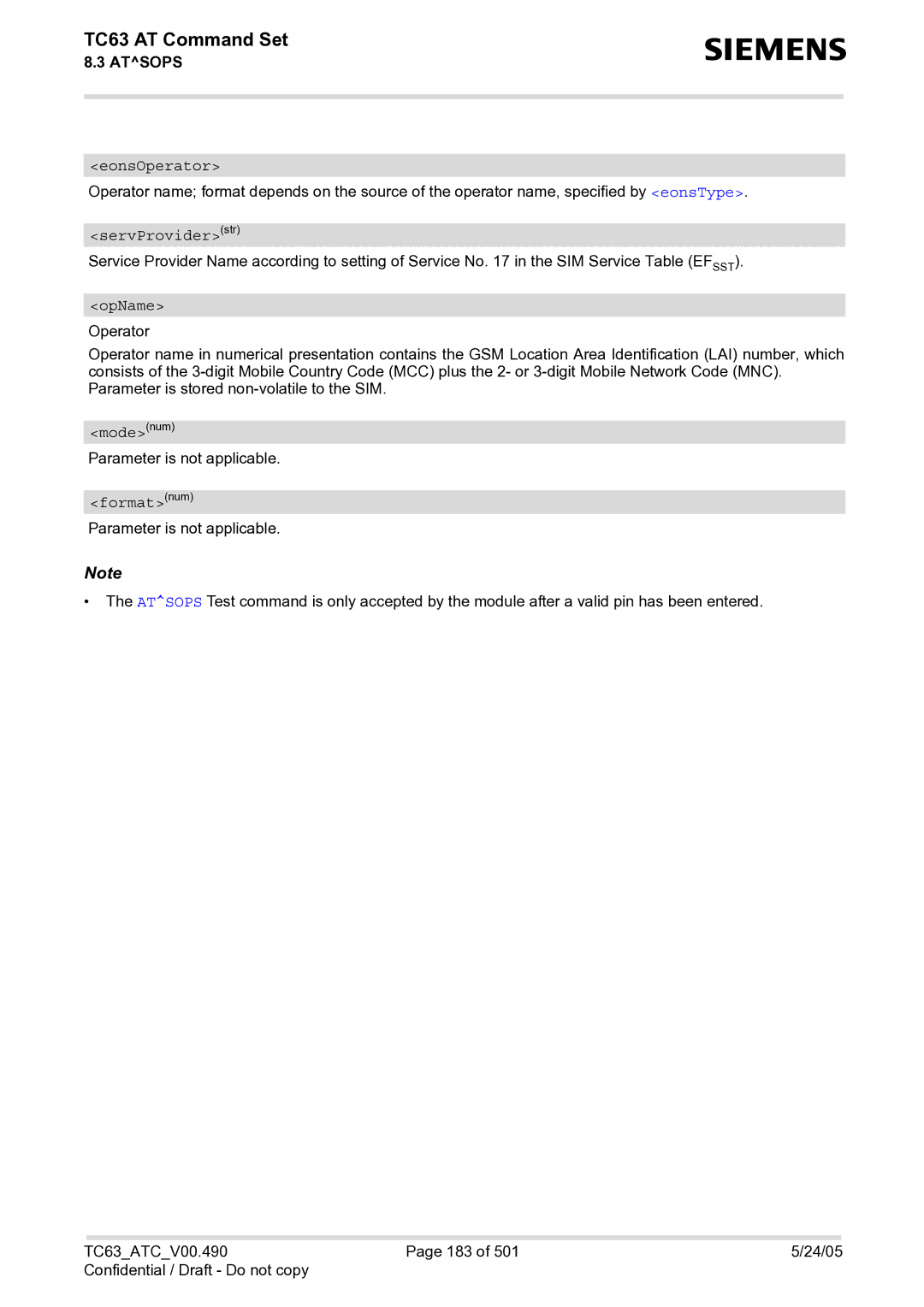 Siemens TC63 manual OpName, Formatnum 