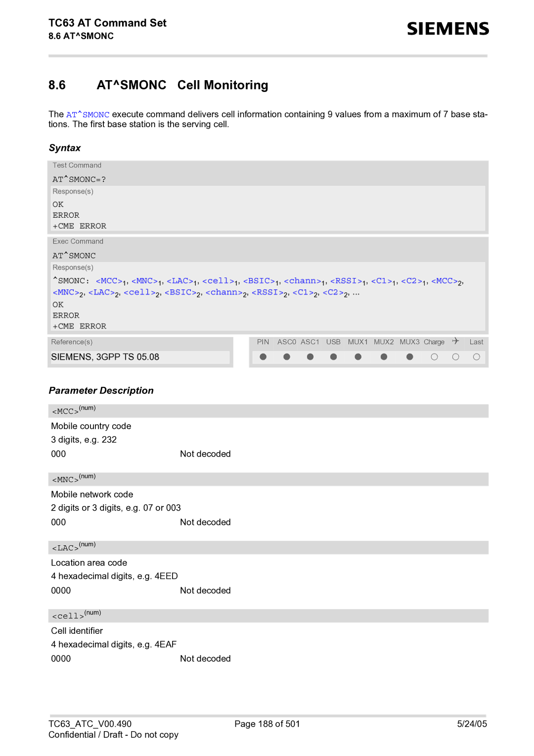 Siemens TC63 manual Atsmonc Cell Monitoring, Atsmonc=? 