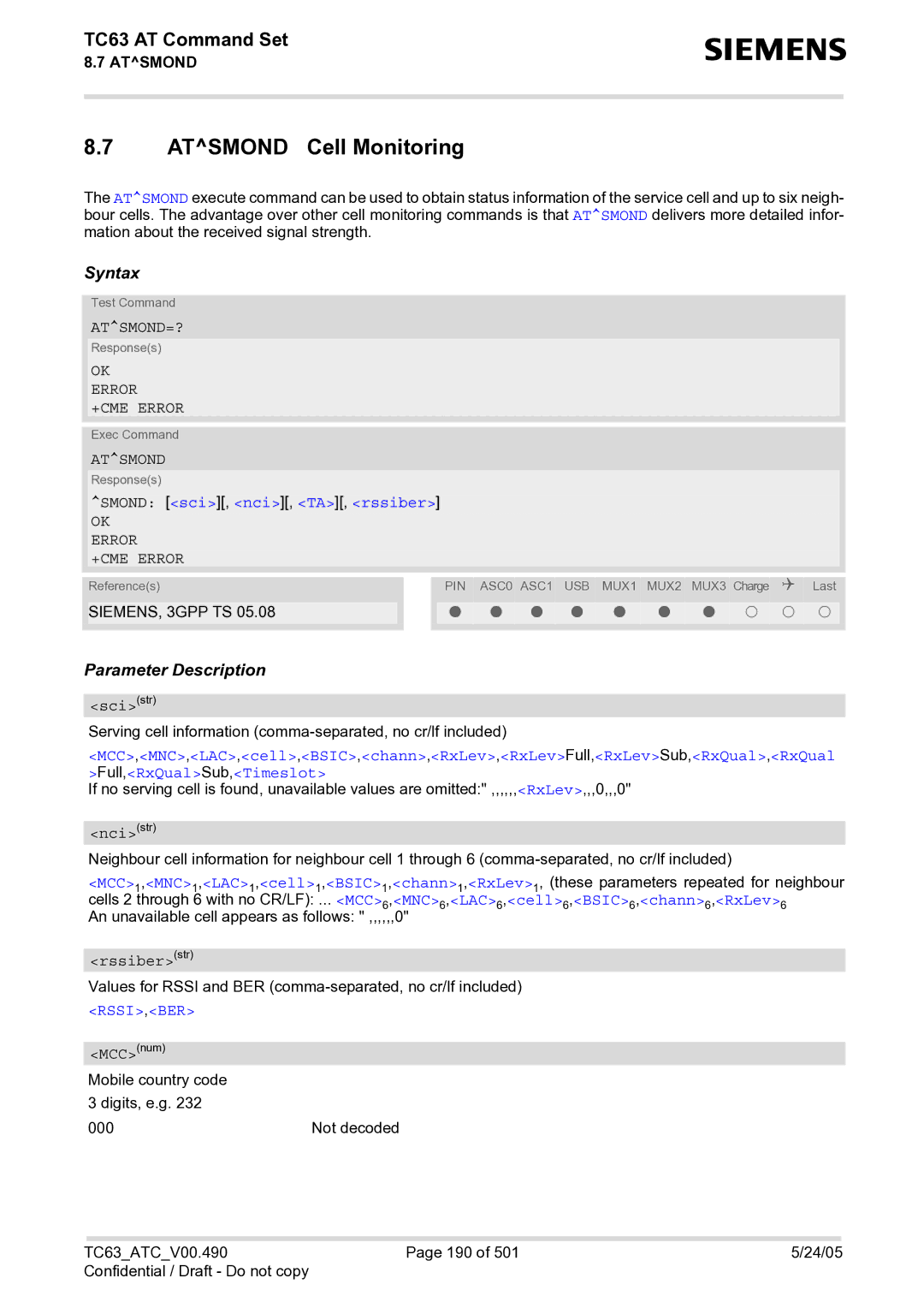 Siemens TC63 manual Atsmond Cell Monitoring, Atsmond=?, Smond sci, nci, TA, rssiber 