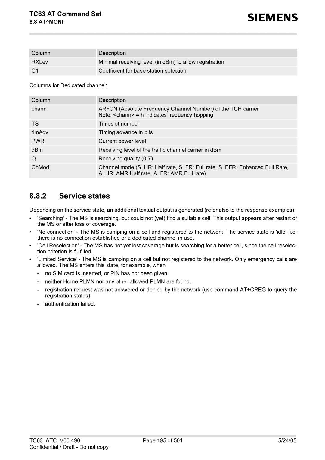 Siemens TC63 manual Service states 