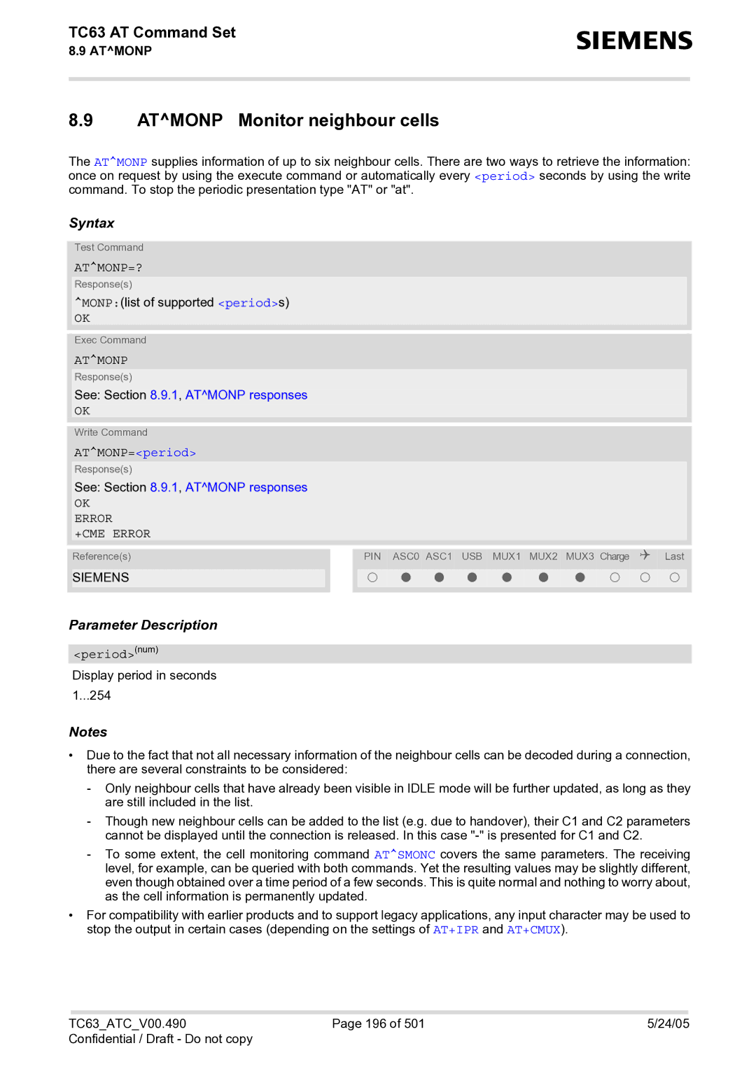 Siemens TC63 manual Atmonp Monitor neighbour cells, Atmonp=?, ATMONP=period 