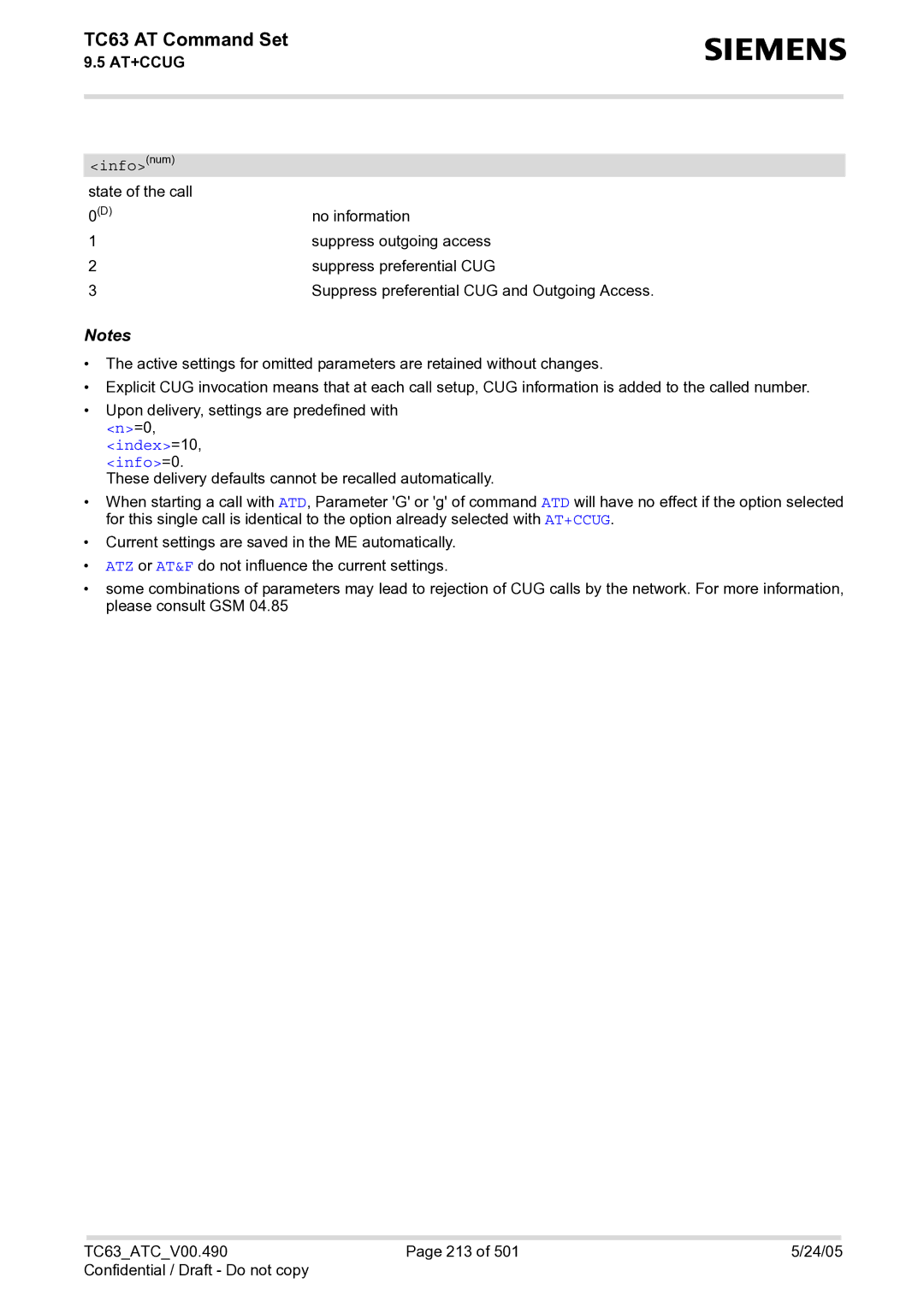 Siemens TC63 manual Infonum 