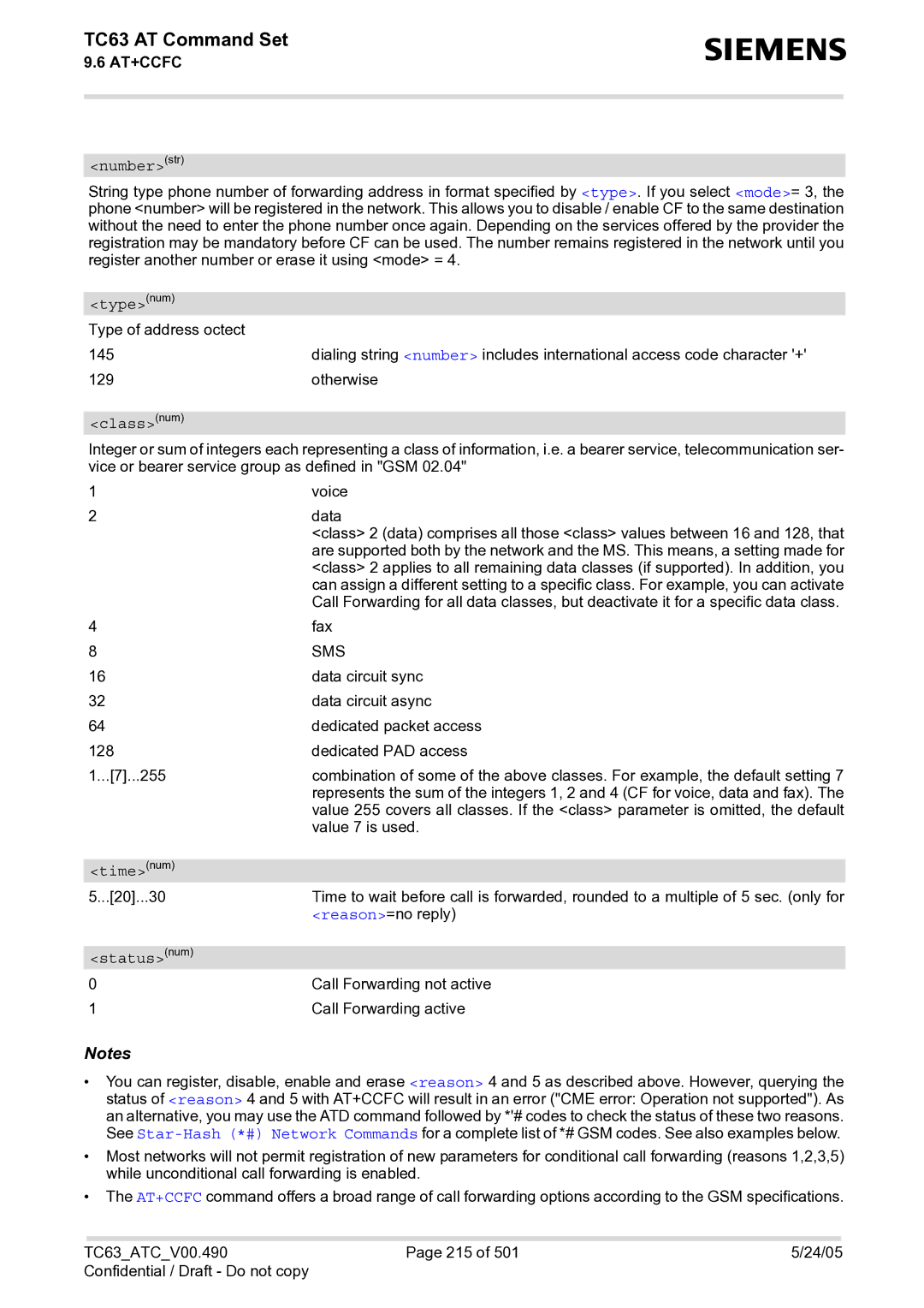 Siemens TC63 manual Timenum, Call Forwarding active 