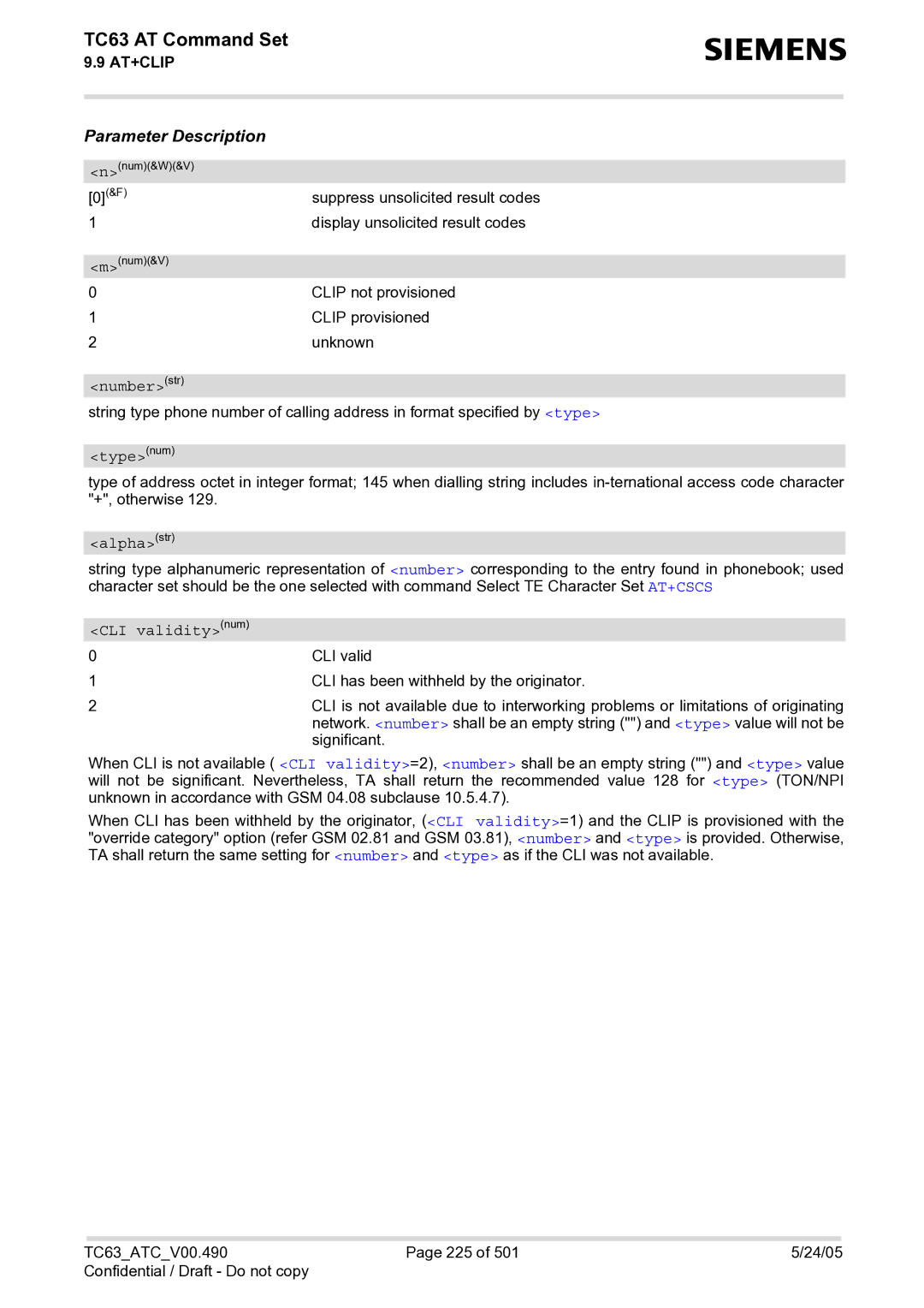 Siemens TC63 manual Suppress unsolicited result codes 