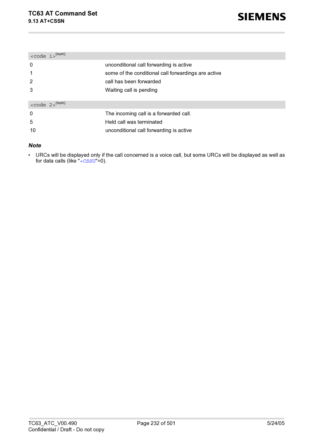 Siemens TC63 manual Code 1num, Code 2num 