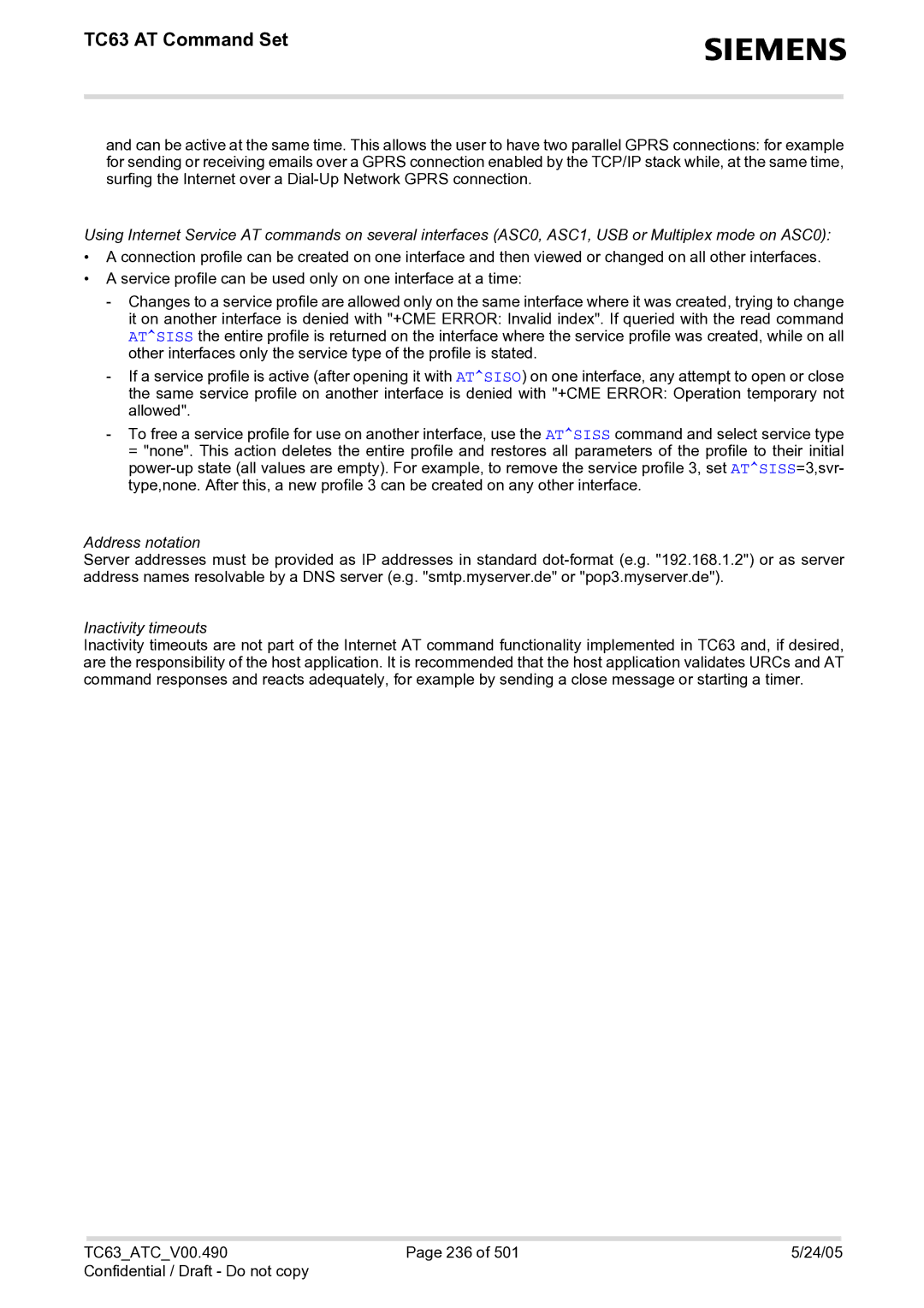 Siemens TC63 manual Address notation 