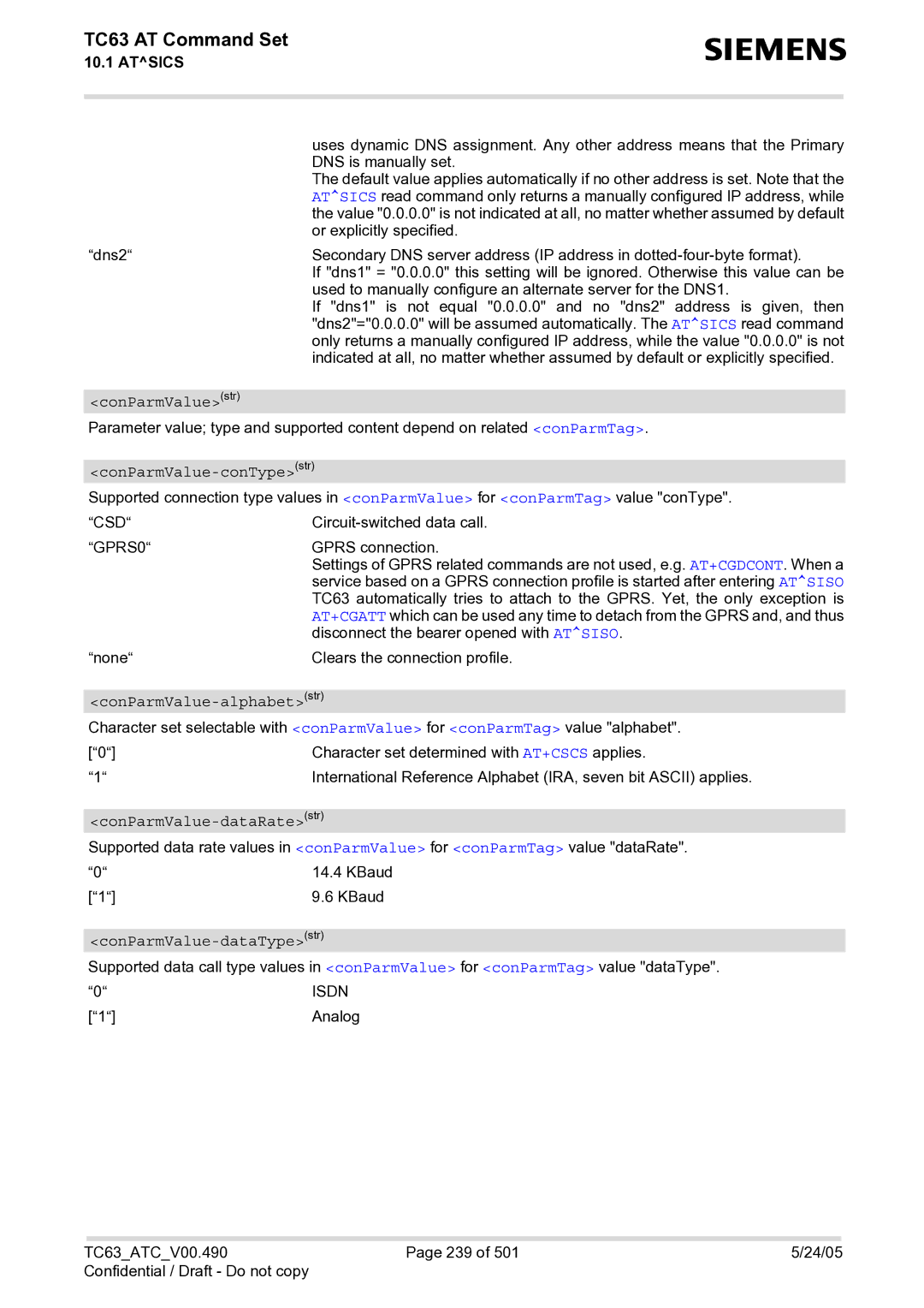 Siemens TC63 manual ConParmValuestr, ConParmValue-conTypestr, ConParmValue-alphabetstr, ConParmValue-dataRatestr 