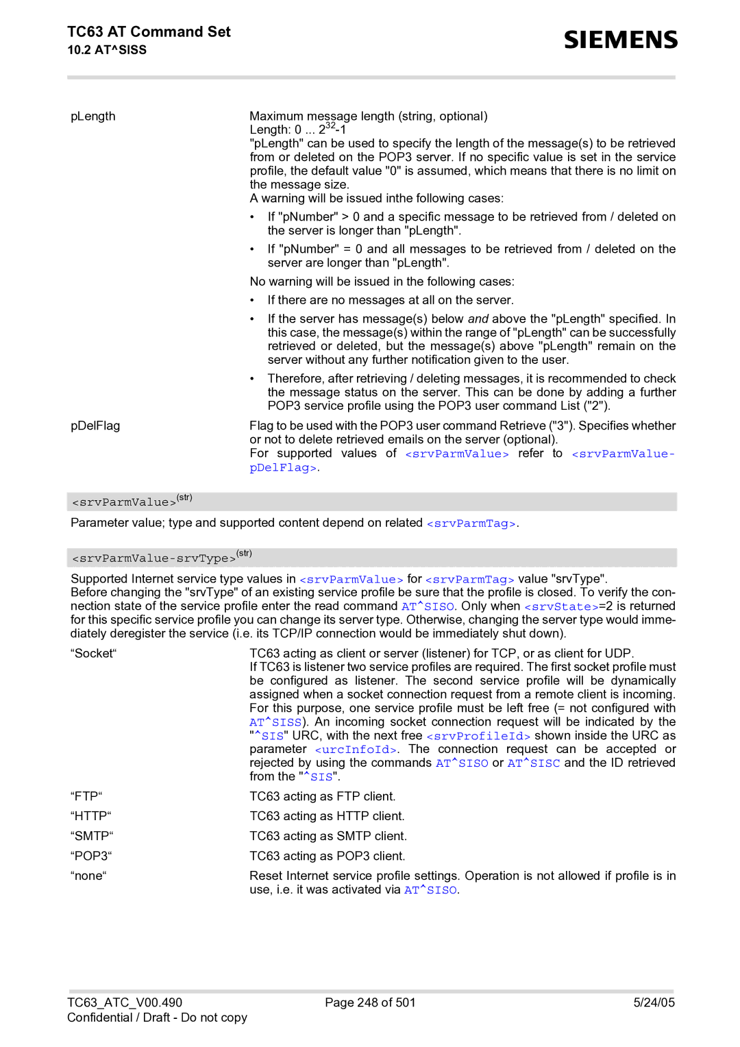 Siemens TC63 manual PDelFlag, SrvParmValuestr, SrvParmValue-srvTypestr 