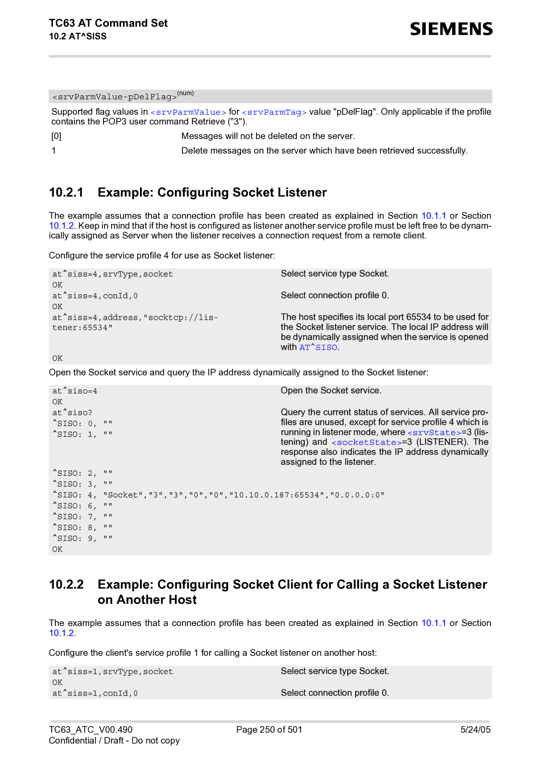 Siemens TC63 manual Example Configuring Socket Listener, With Atsiso 