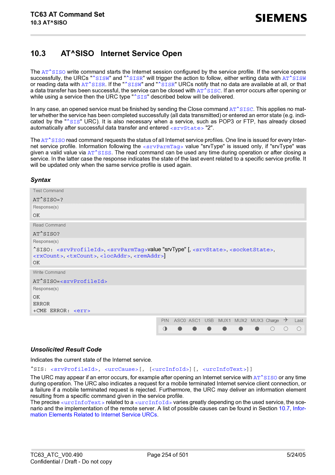 Siemens TC63 manual Atsiso Internet Service Open, Atsiso=?, Atsiso?, ATSISO=srvProfileId 