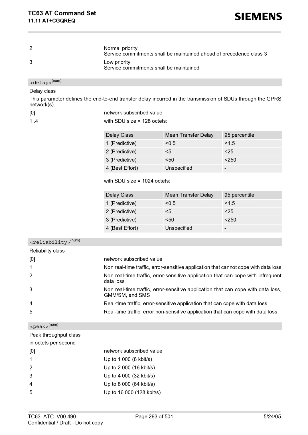 Siemens TC63 manual Delaynum, Reliabilitynum 