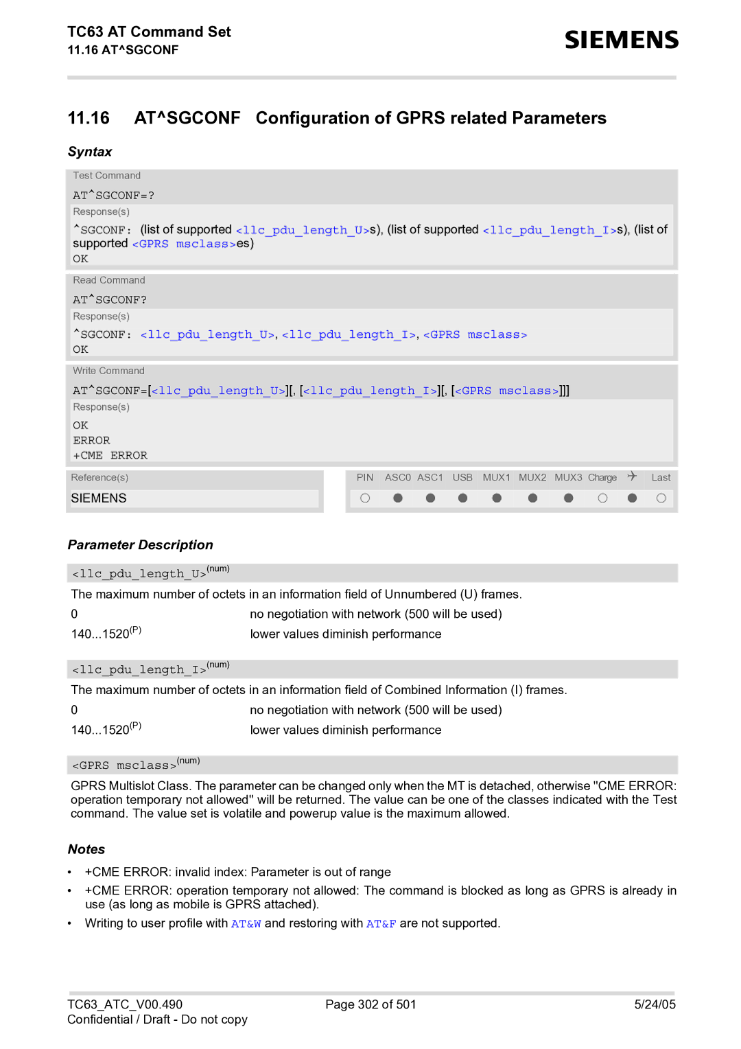 Siemens TC63 manual Atsgconf Configuration of Gprs related Parameters, Atsgconf=?, Atsgconf? 