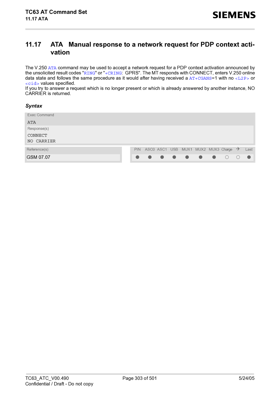 Siemens TC63 manual Ata, Connect No Carrier 