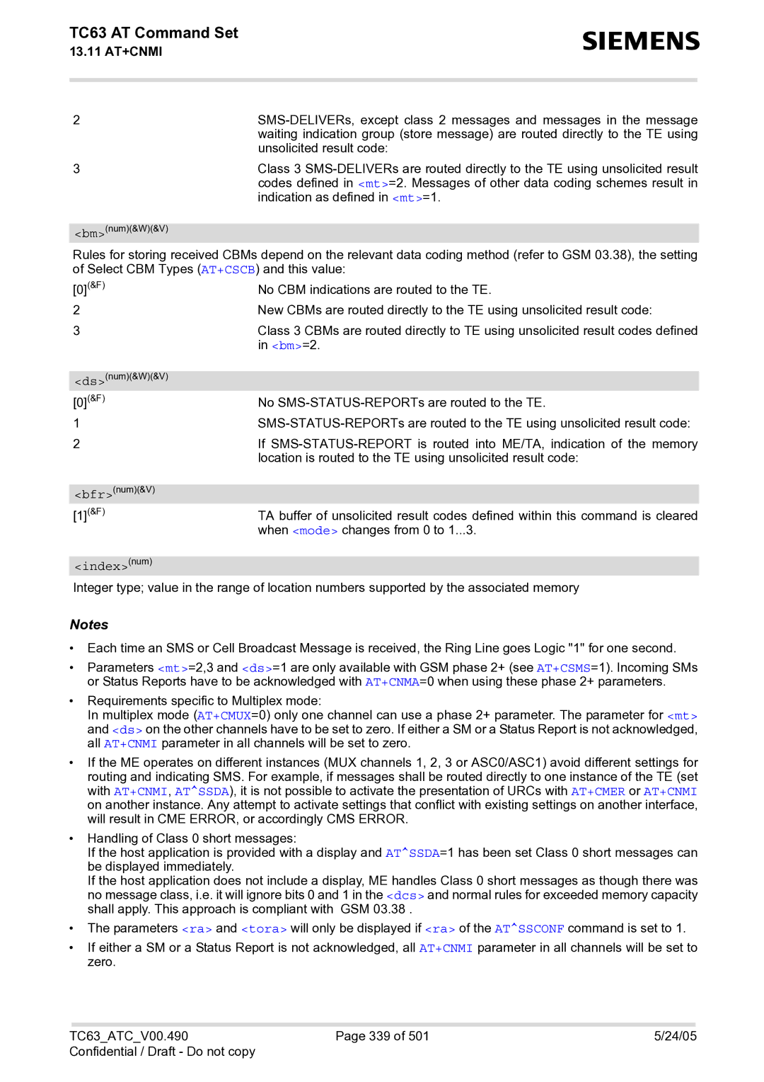 Siemens TC63 manual Unsolicited result code 