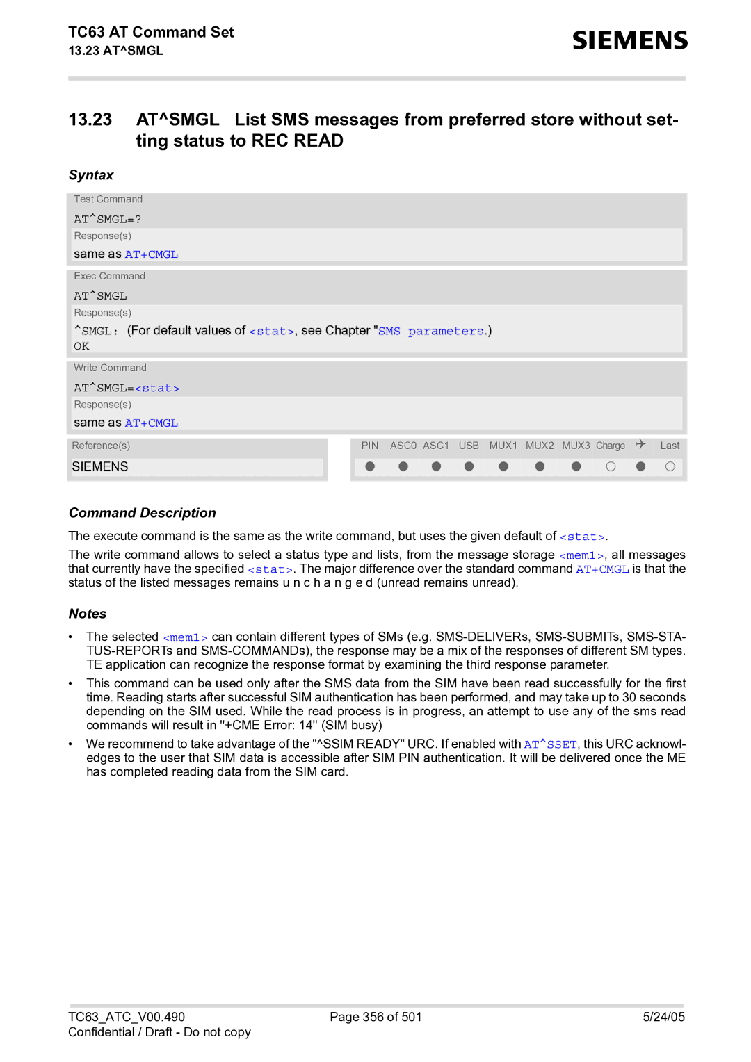 Siemens TC63 manual Atsmgl=?, ATSMGL=stat 