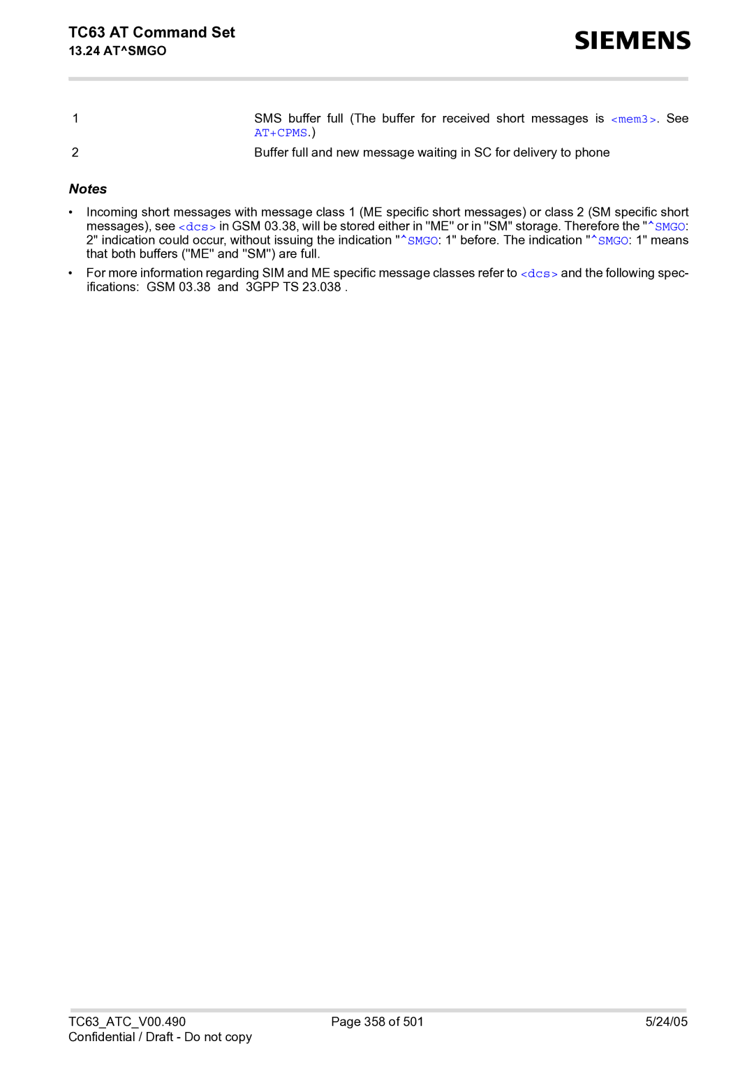 Siemens TC63 manual At+Cpms 