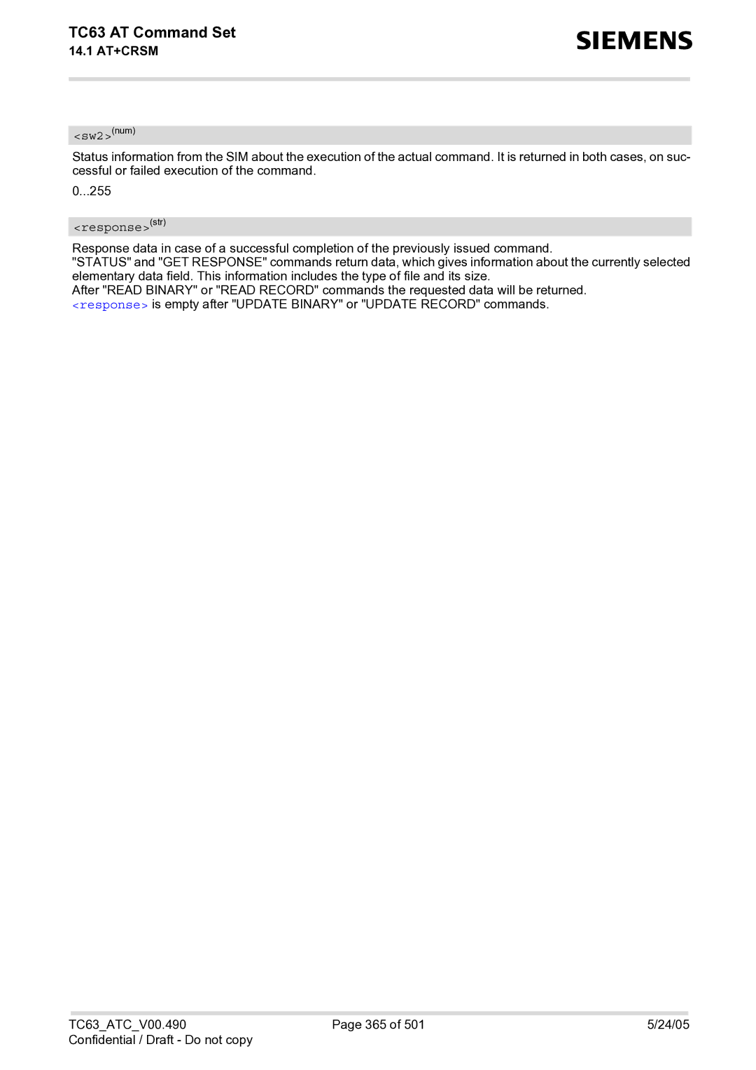 Siemens TC63 manual Sw2num, Responsestr 