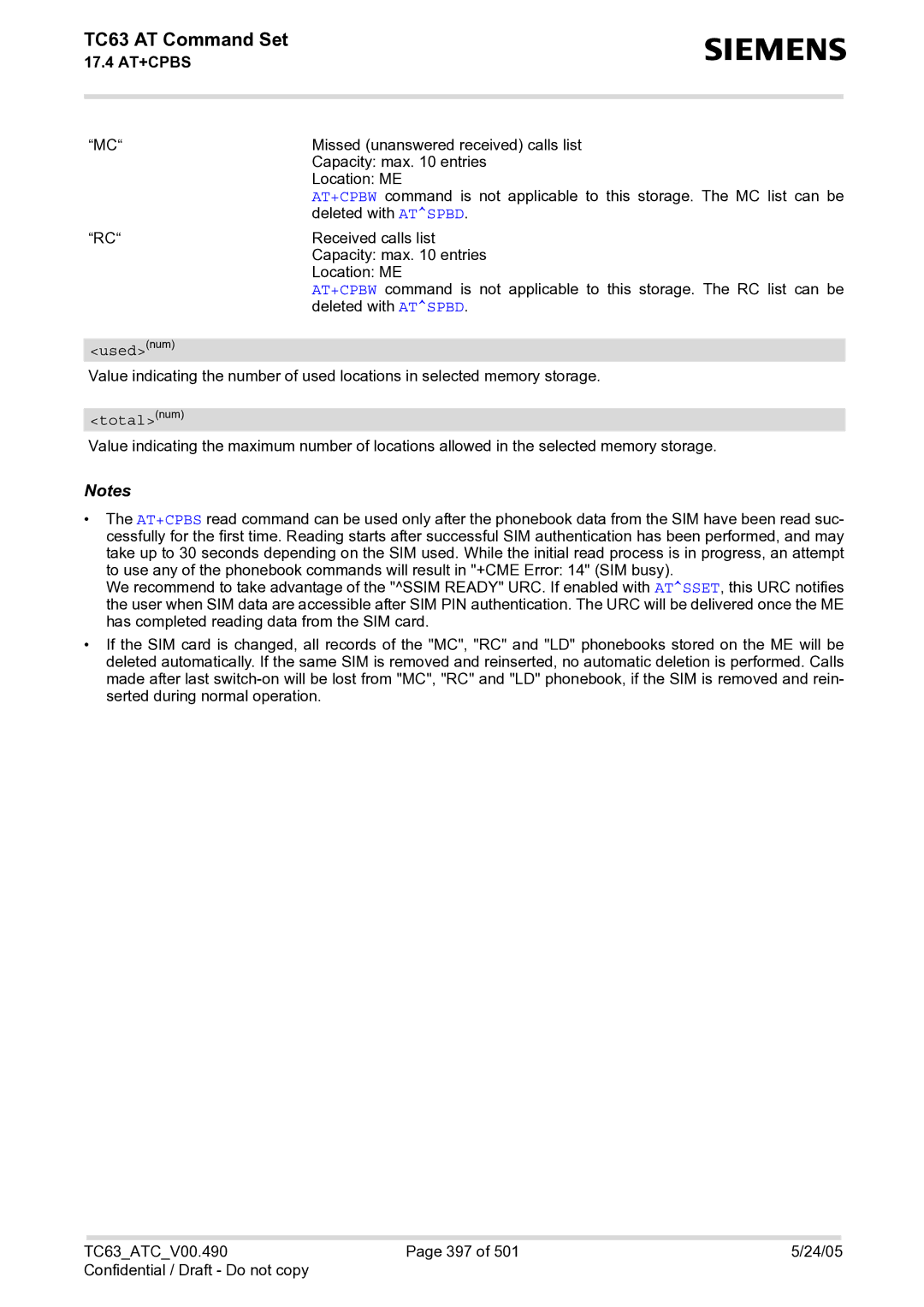 Siemens TC63 manual Usednum, Totalnum 