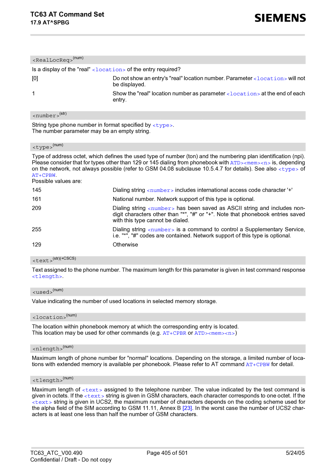 Siemens TC63 manual RealLocReqnum, Numberstr 