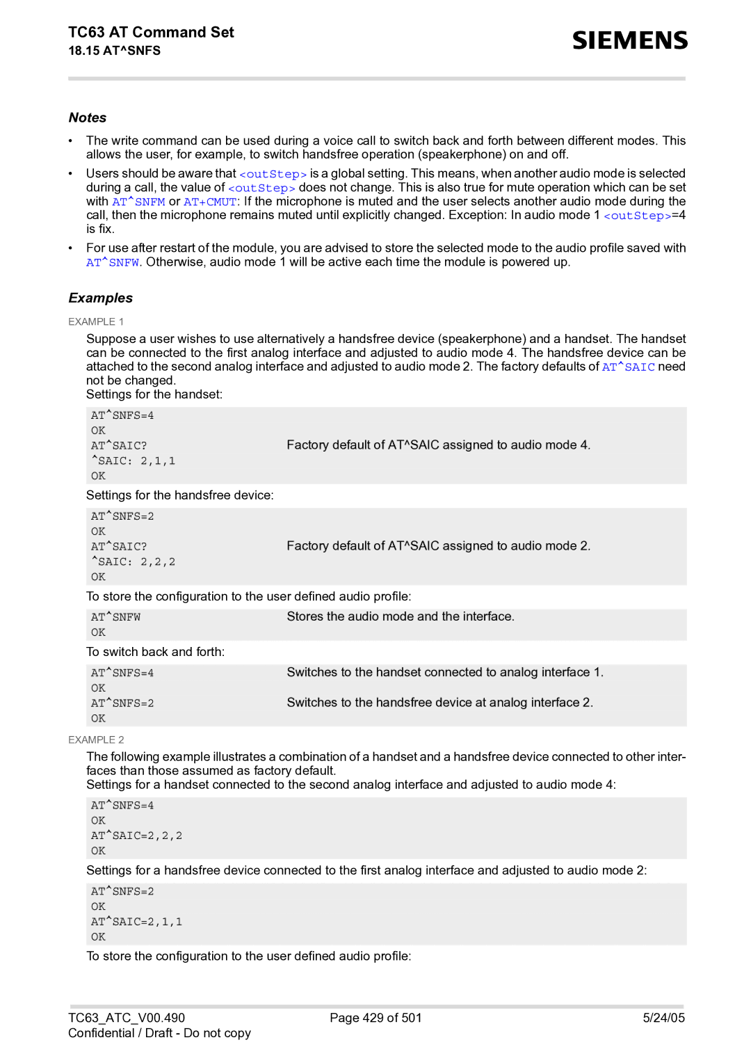 Siemens TC63 manual ATSNFS=4 ATSAIC?, ATSNFS=2 ATSAIC?, Atsnfw 