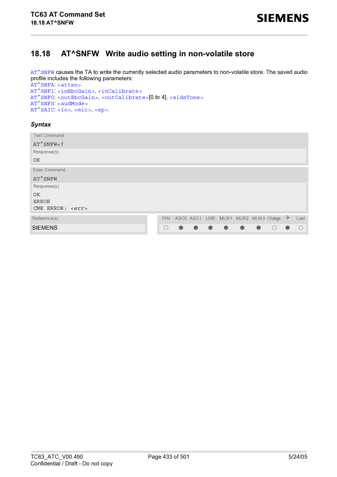 Siemens TC63 manual Atsnfw Write audio setting in non-volatile store, Atsnfw=? 