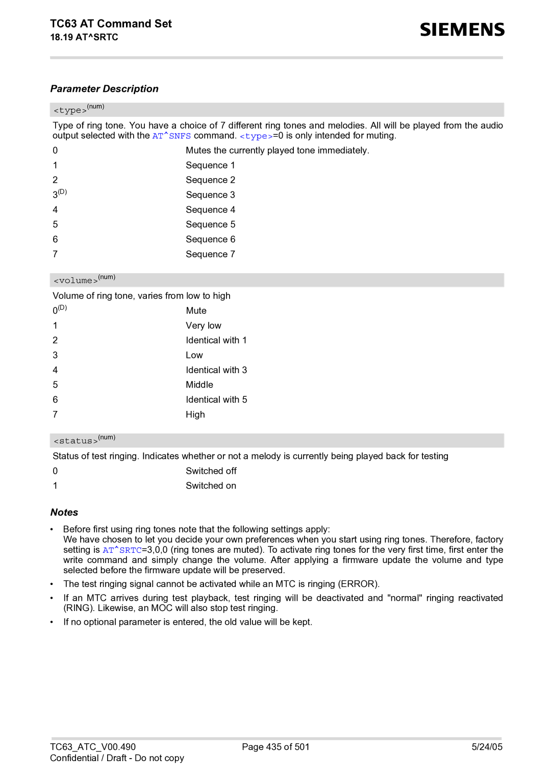 Siemens TC63 manual Typenum, Volumenum 