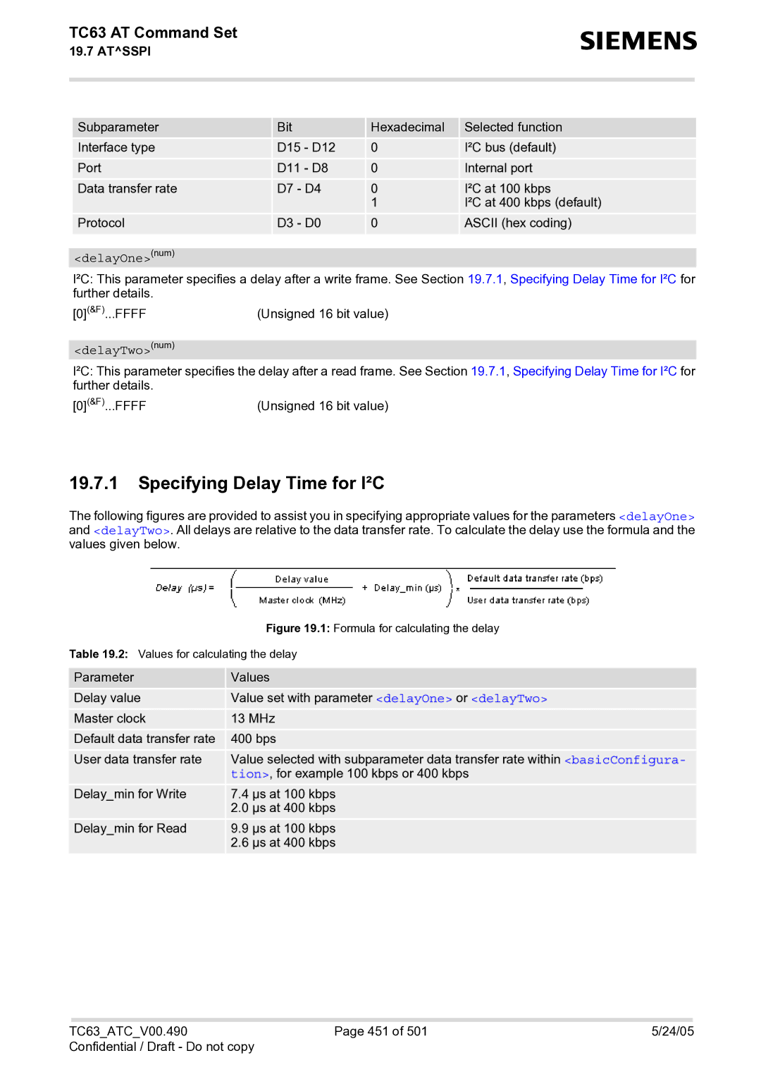 Siemens TC63 manual Specifying Delay Time for I²C, DelayOnenum, DelayTwonum 