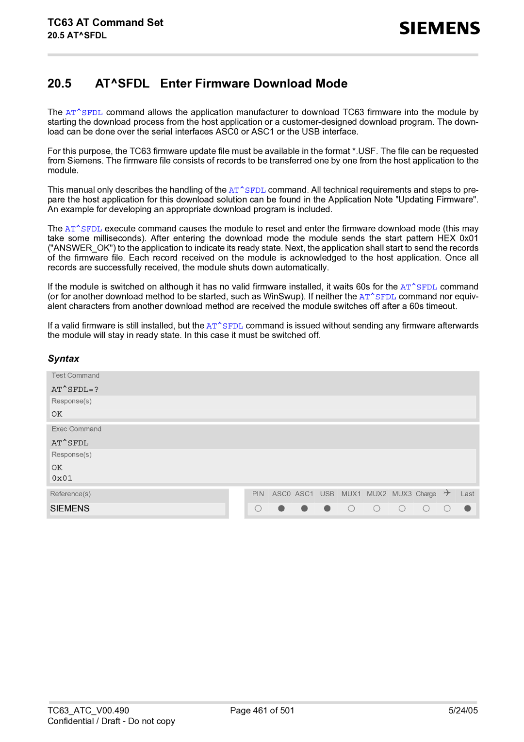 Siemens TC63 manual Atsfdl Enter Firmware Download Mode, Atsfdl=? 