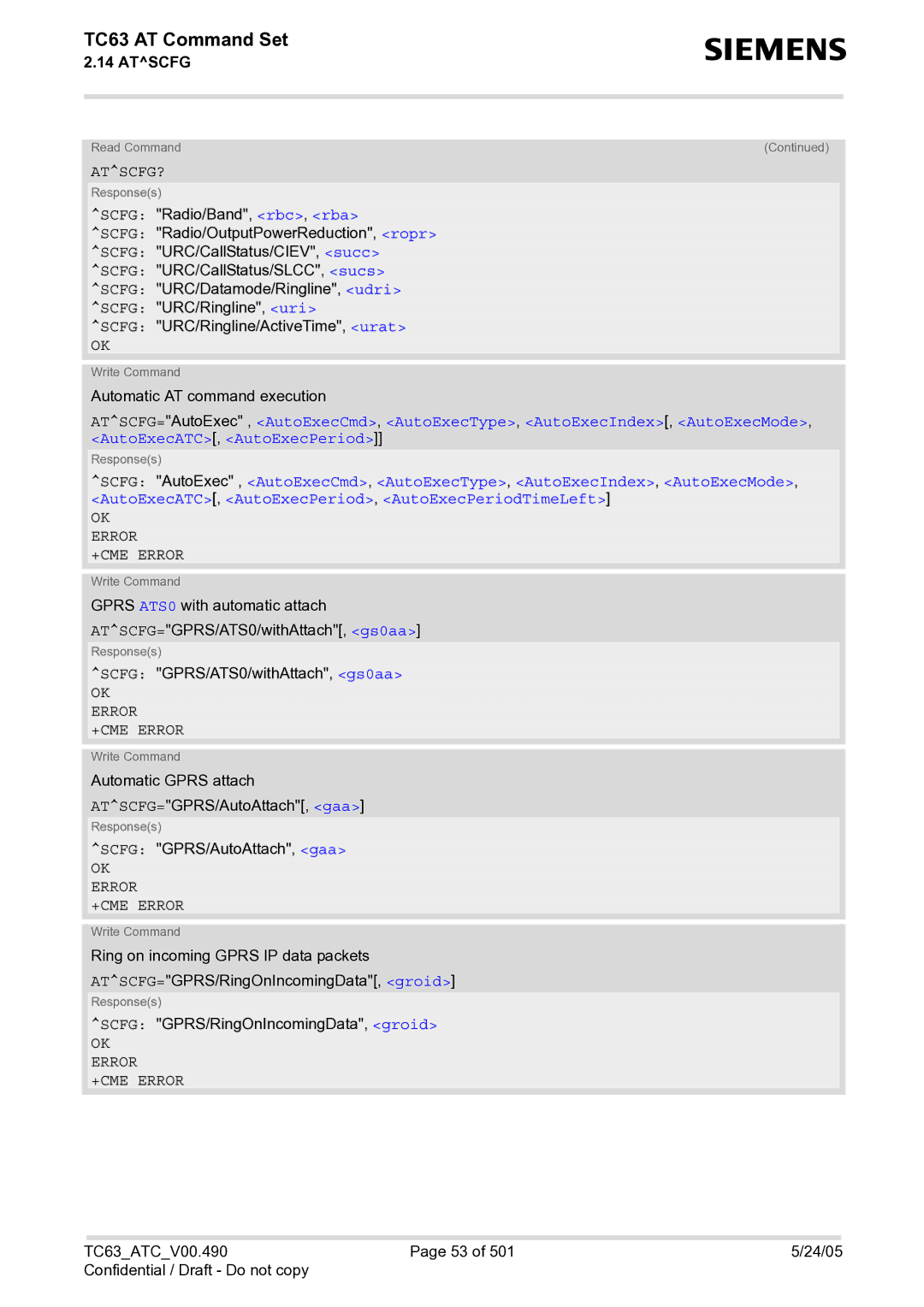 Siemens TC63 manual Automatic AT command execution 