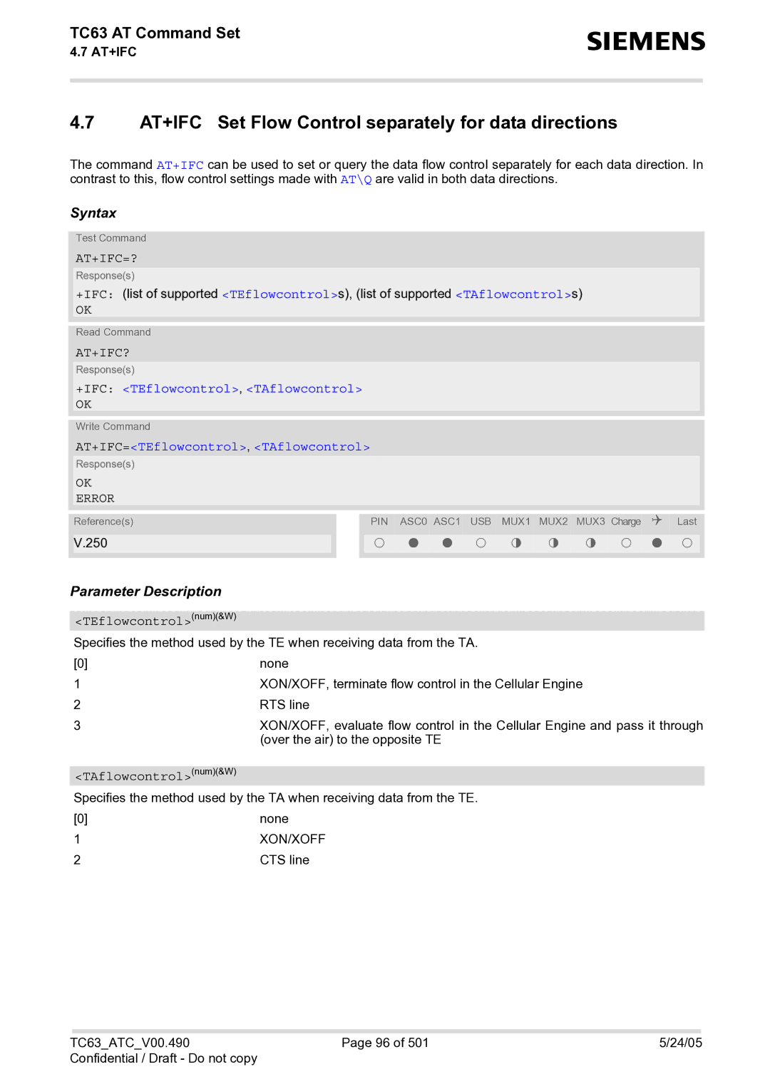 Siemens TC63 manual At+Ifc=?, At+Ifc?, +IFC TEflowcontrol, TAflowcontrol, AT+IFC=TEflowcontrol, TAflowcontrol 